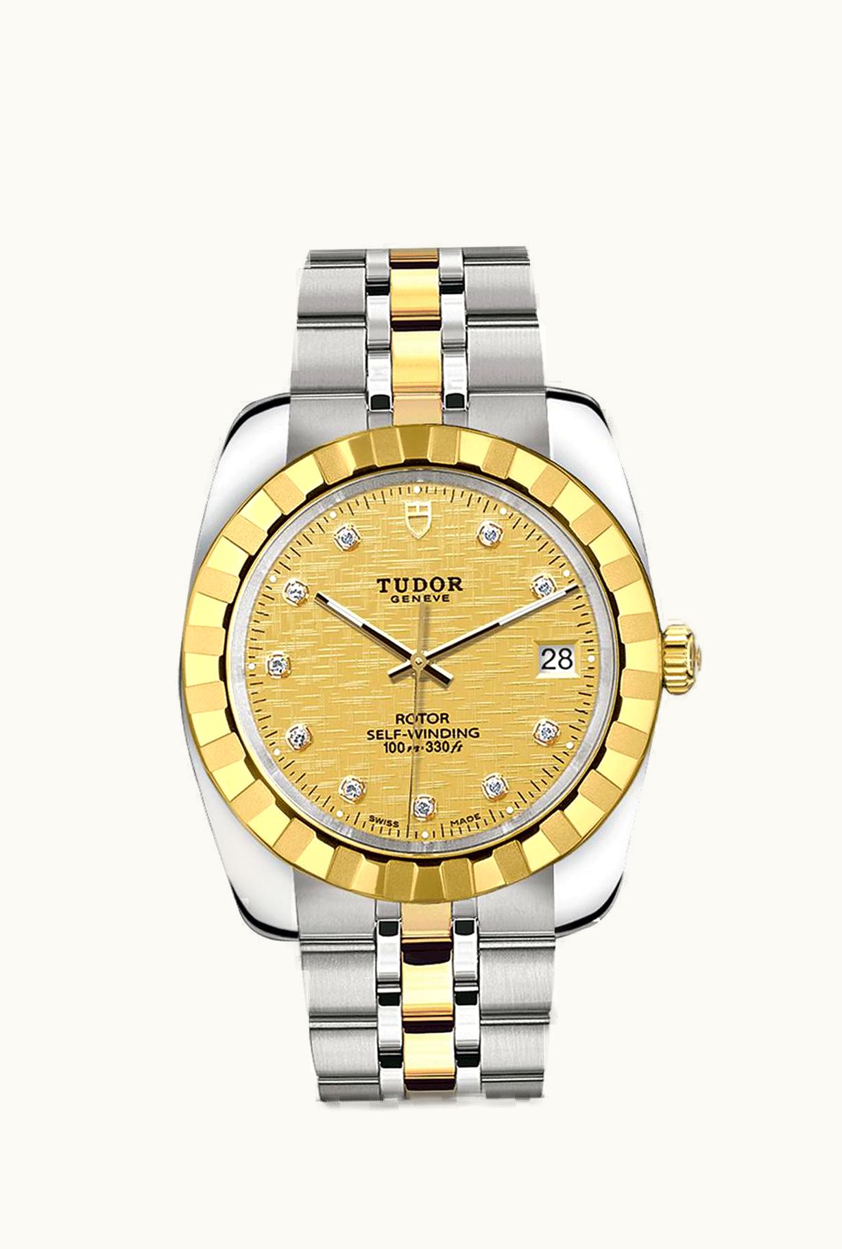 Tudor Classic 38 Stainless Steel / Yellow Gold / Fluted / Champagne-Diamond / Bracelet