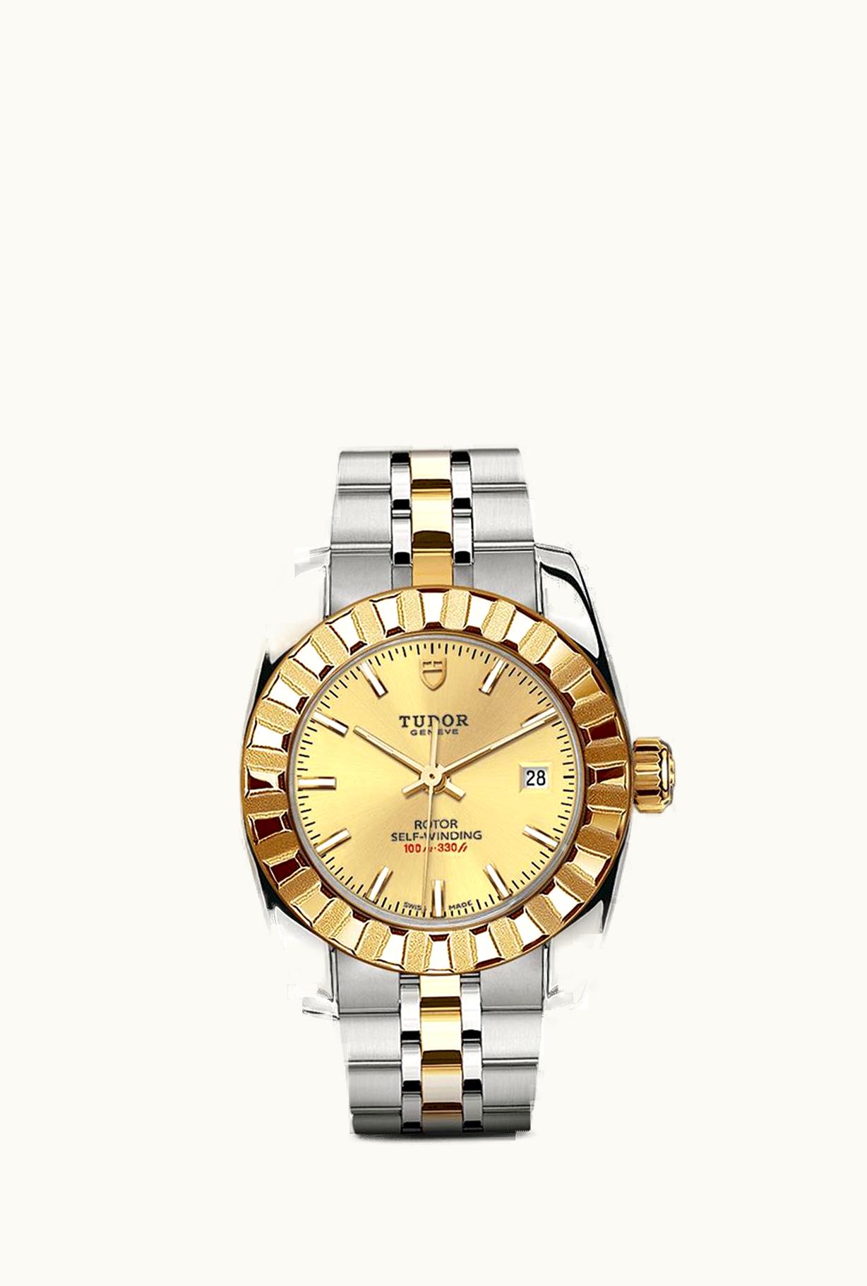 Tudor Classic 28 Stainless Steel / Yellow Gold / Fluted / Champagne / Bracelet