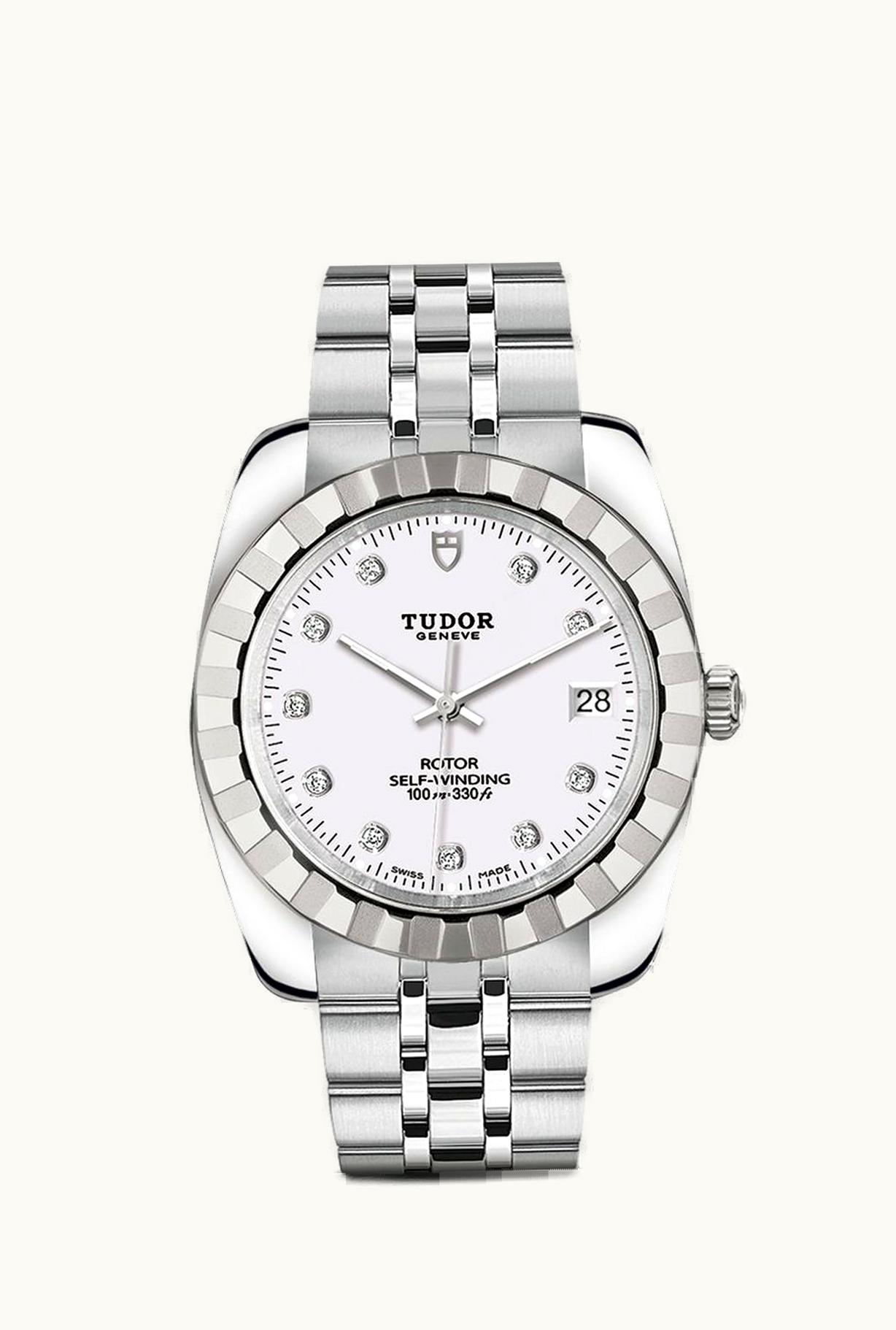 Tudor Classic 38 Stainless Steel / Fluted / White-Diamond / Bracelet