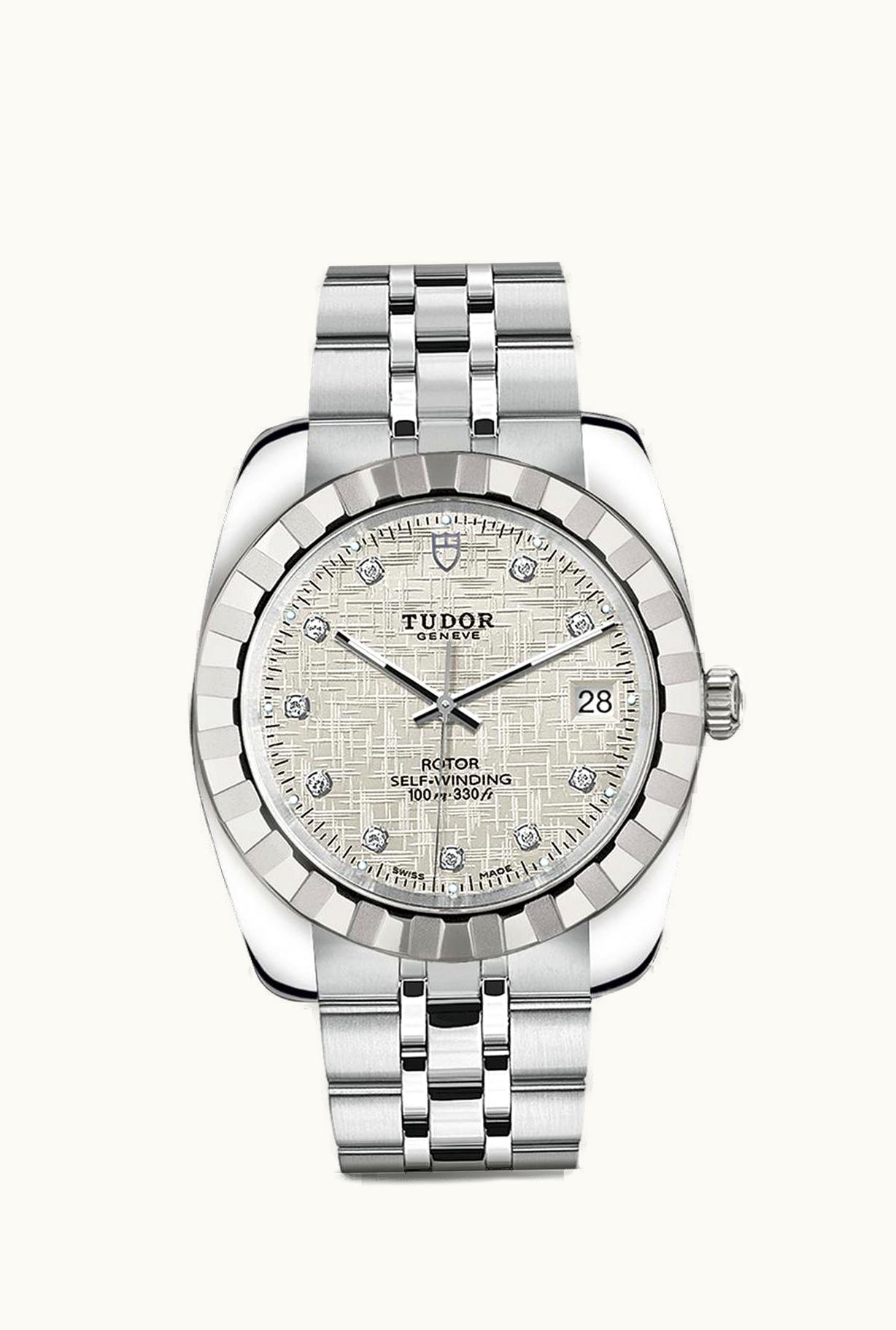 Tudor Classic 38 Stainless Steel / Fluted / Silver-Diamond / Bracelet