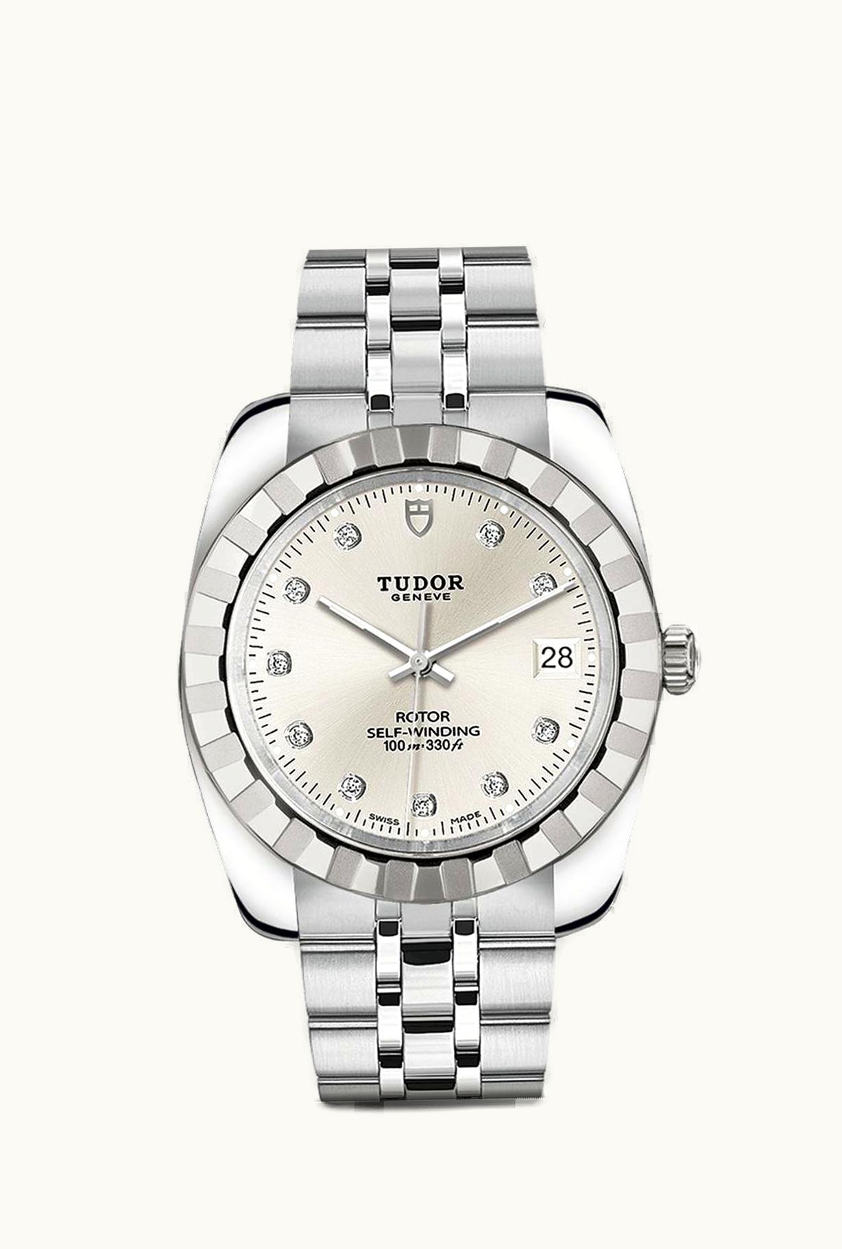 Tudor Classic 38 Stainless Steel / Fluted / Silver-Diamond / Bracelet