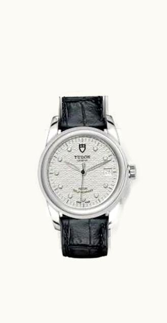 Tudor Glamour Date 36 Stainless Steel / Jacquard Silver-Diamond / Strap