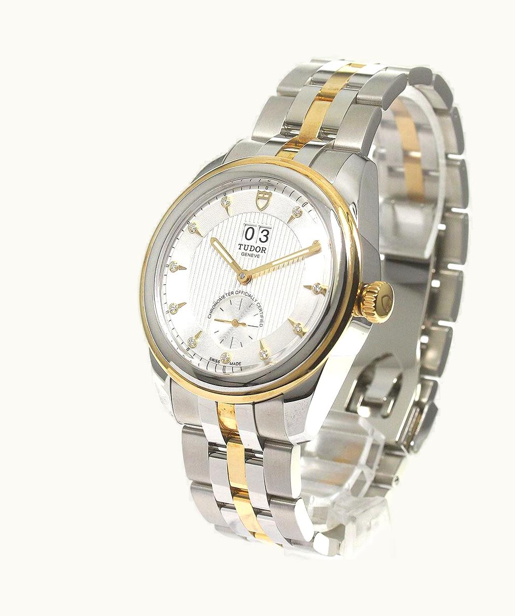 Tudor Glamour Double Date Stainless Steel / Yellow Gold / Silver-Diamond / Strap