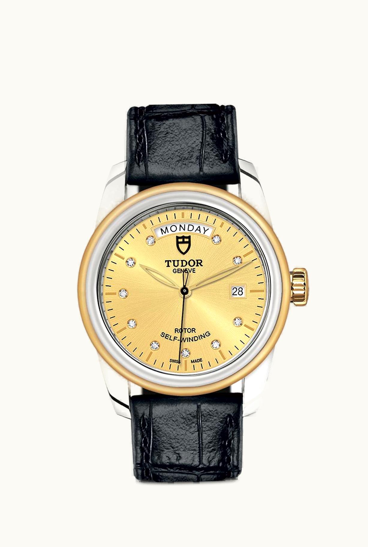 Tudor Glamour Day + Date Stainless Steel / Yellow Gold / Champagne-Diamond / Strap