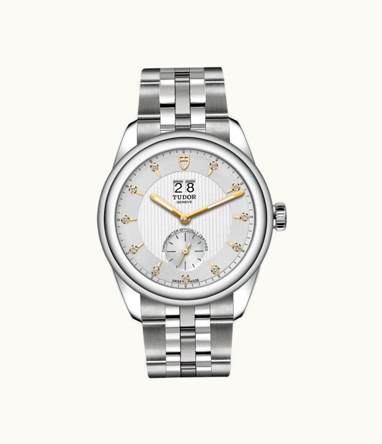 Tudor Glamour Double Date Stainless Steel / Silver-Diamond / Bracelet