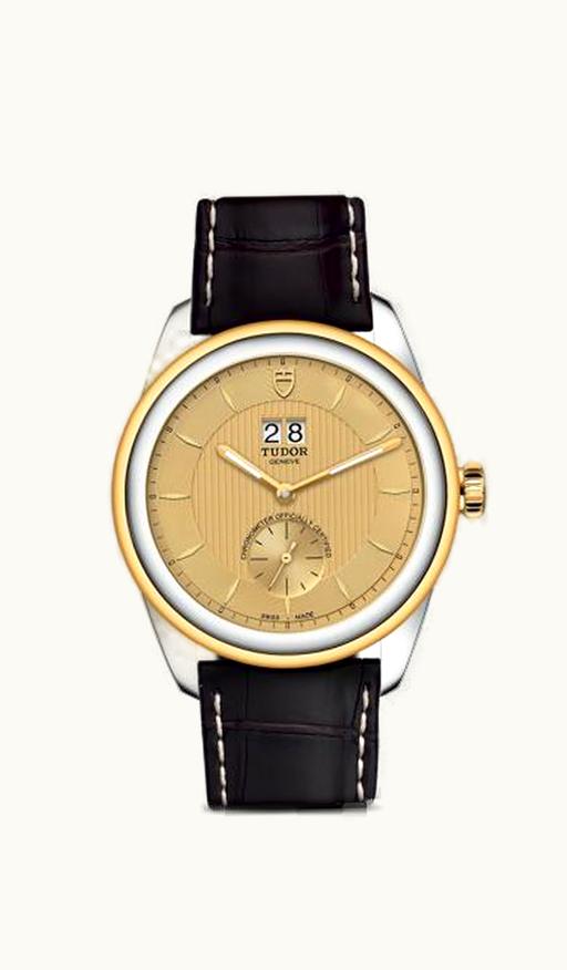 Tudor Glamour Double Date Stainless Steel / Yellow Gold / Champagne/ Strap
