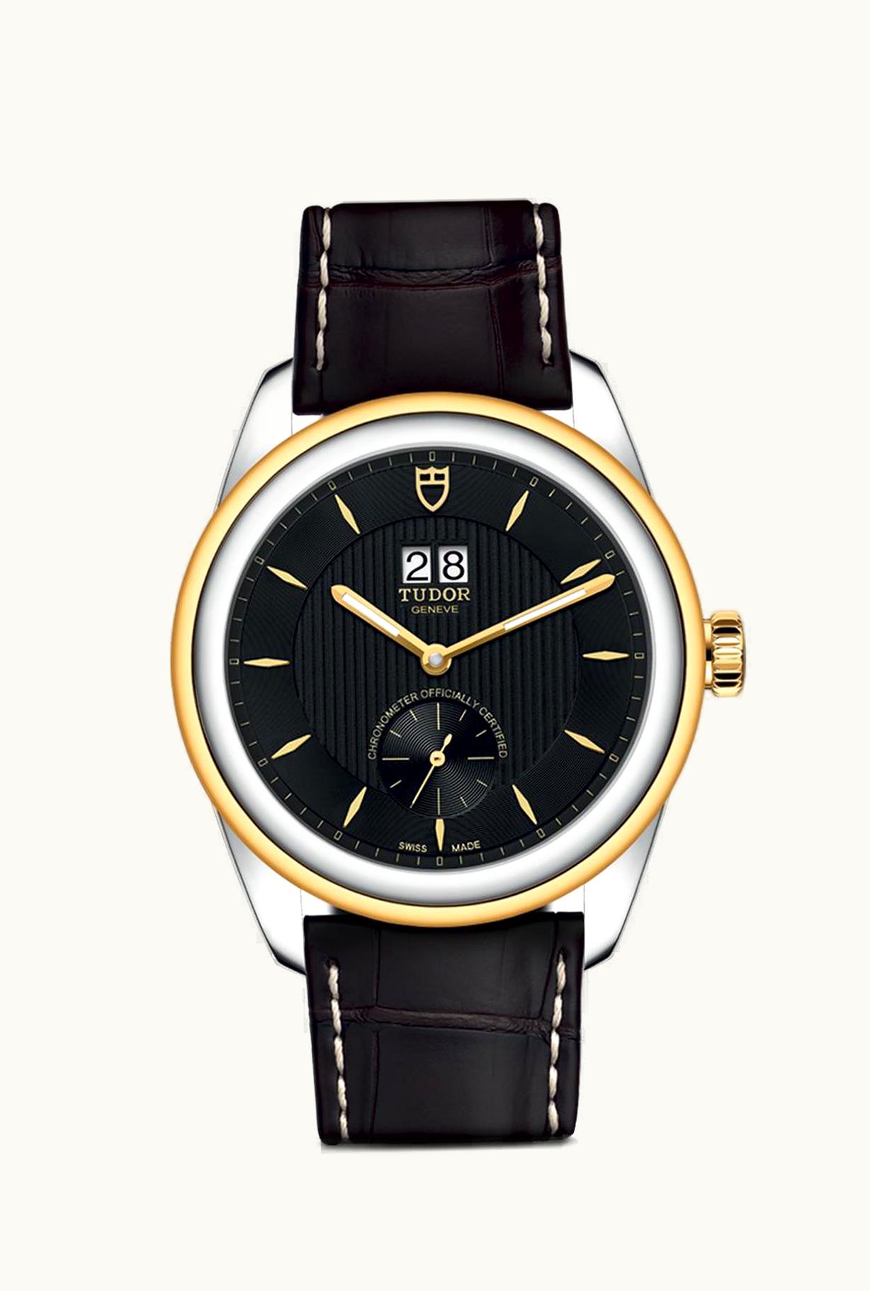 Tudor Glamour Double Date Stainless Steel / Yellow Gold / Black / Strap