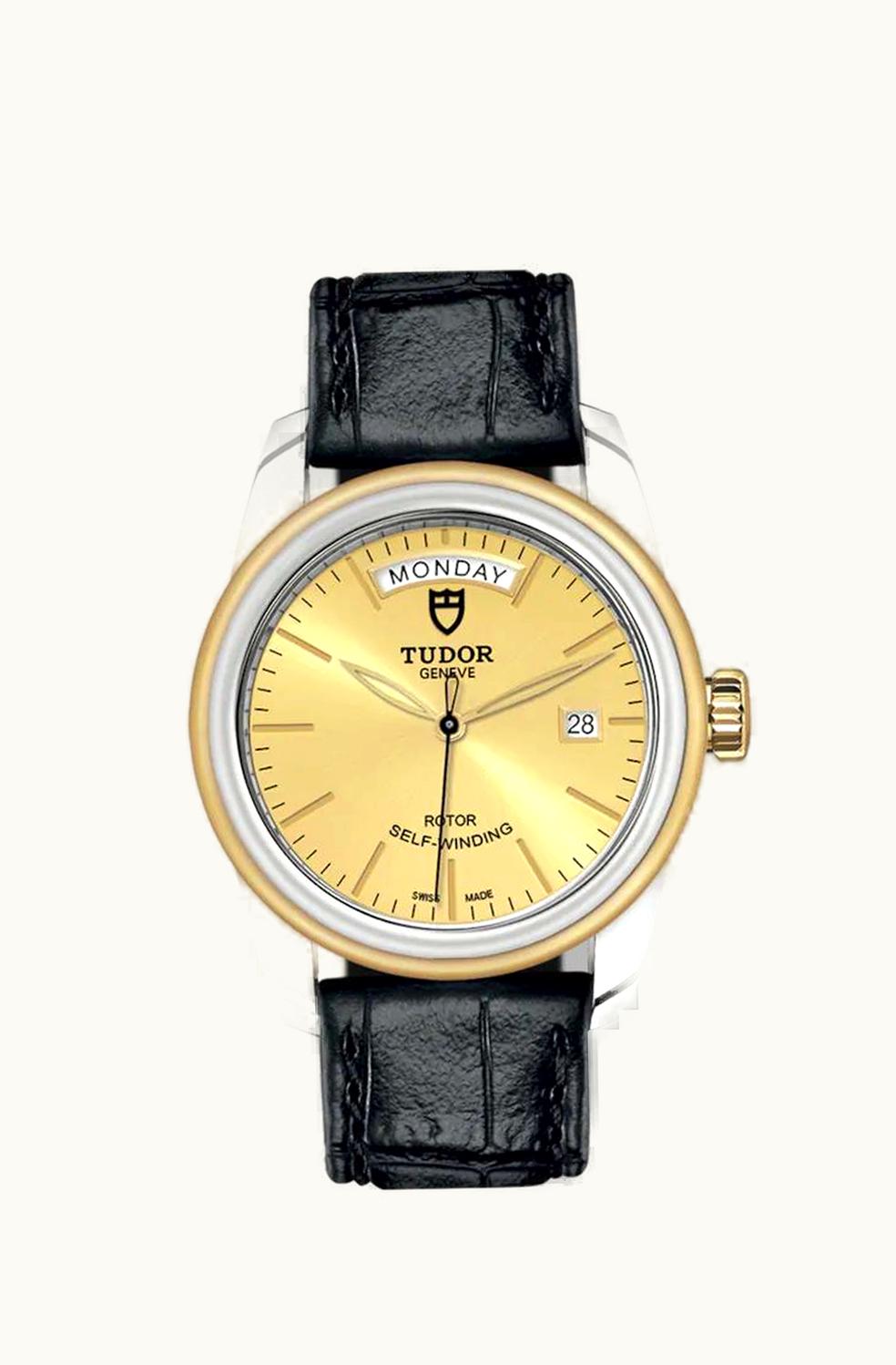 Tudor Glamour Day + Date Stainless Steel / Yellow Gold / Champagne / Strap