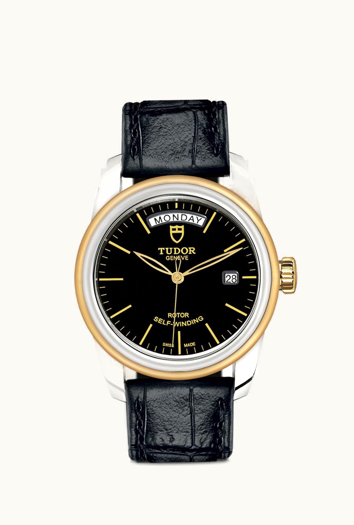 Tudor Glamour Day + Date Stainless Steel / Yellow Gold / Black / Strap