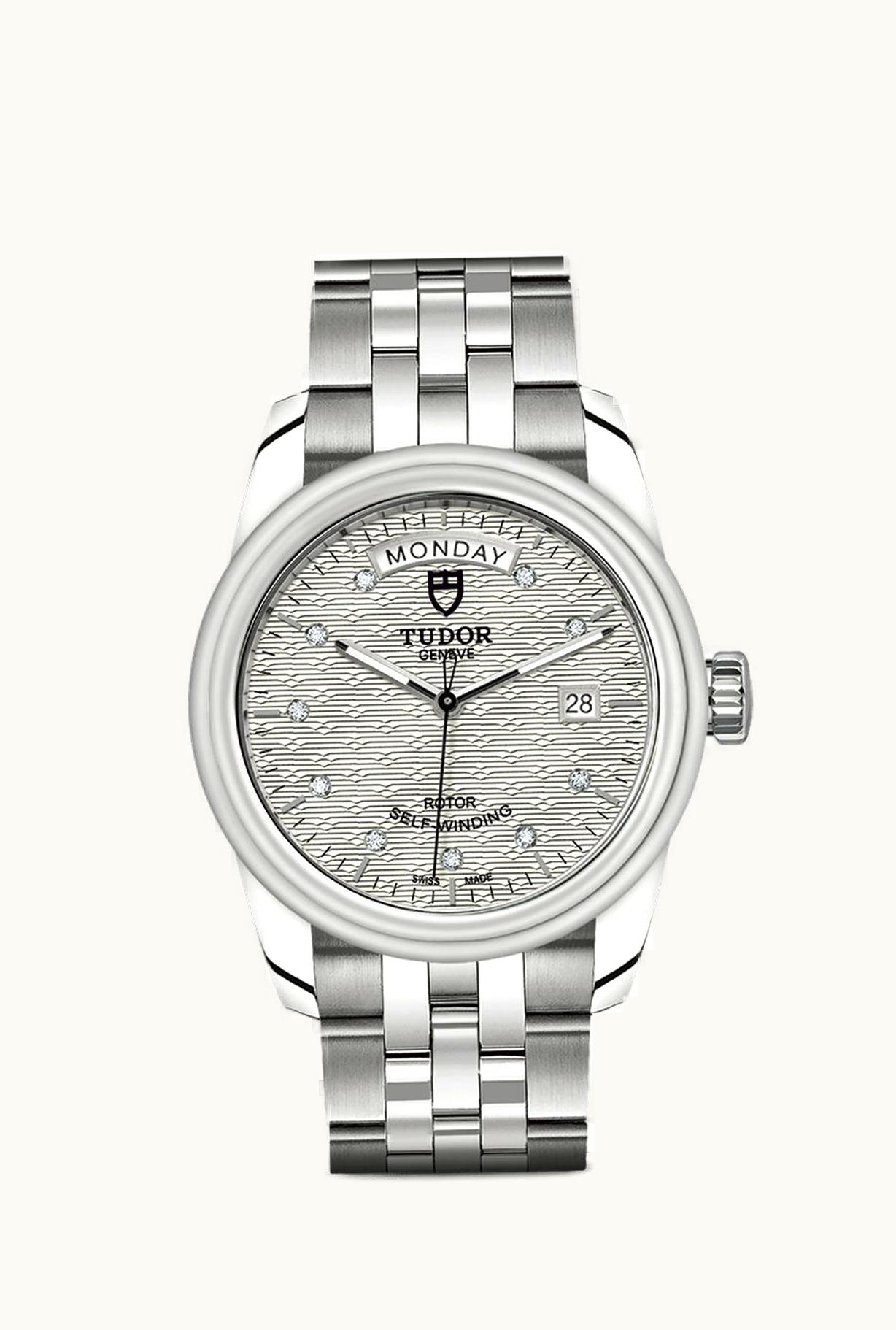 Tudor Glamour Day + Date Stainless Steel / Jacquard Silver-Diamond / Bracelet