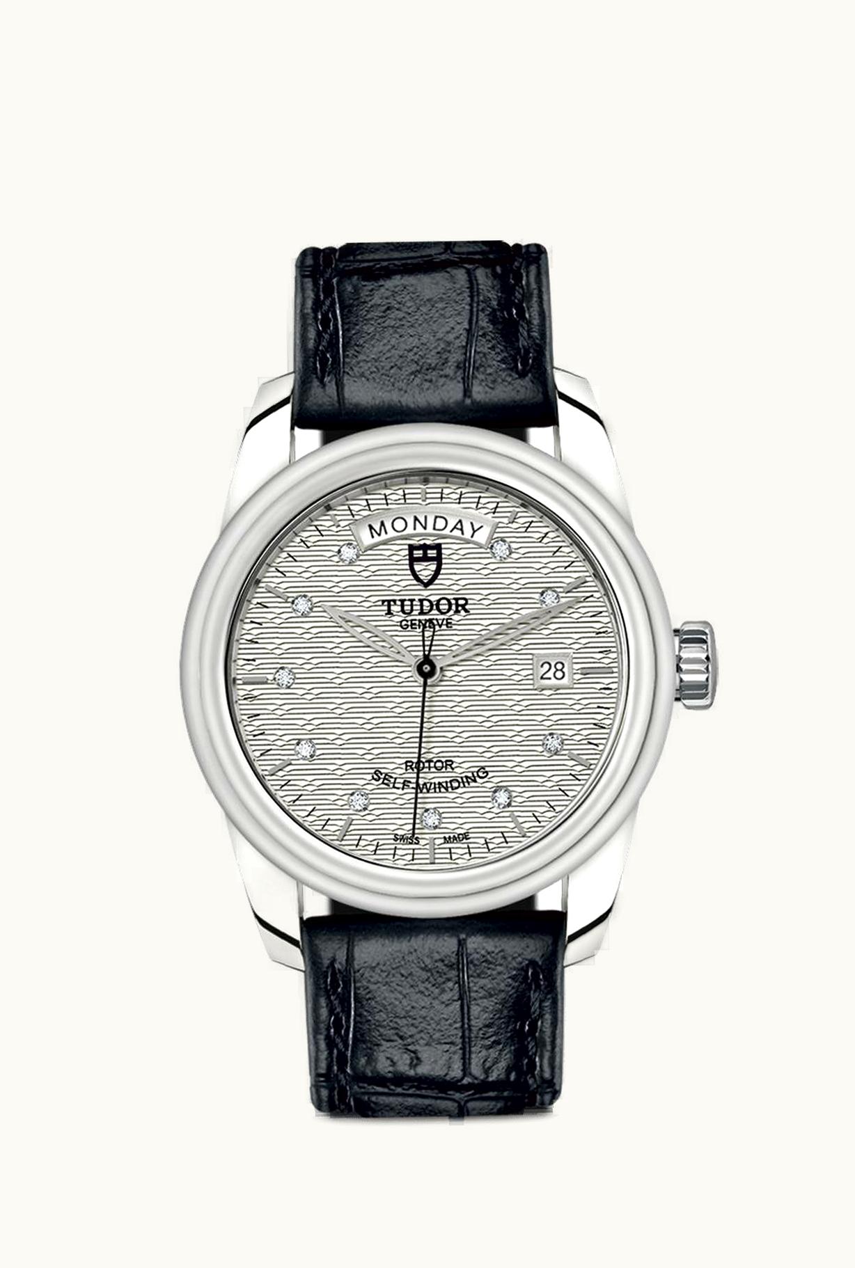 Tudor Glamour Day + Date Stainless Steel / Jacquard Silver-Diamond / Strap