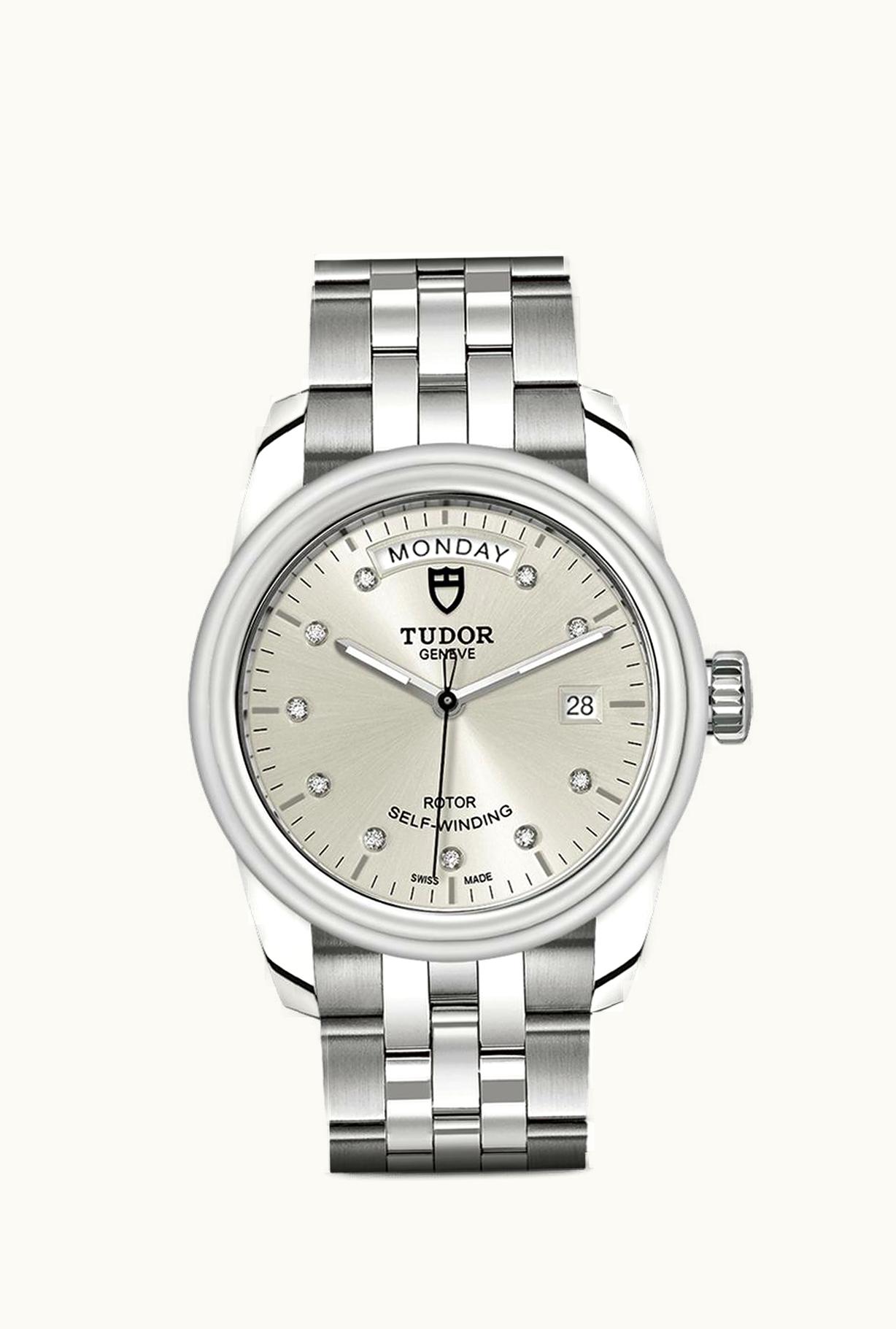 Tudor Glamour Day + Date Stainless Steel / Silver-Diamond / Bracelet
