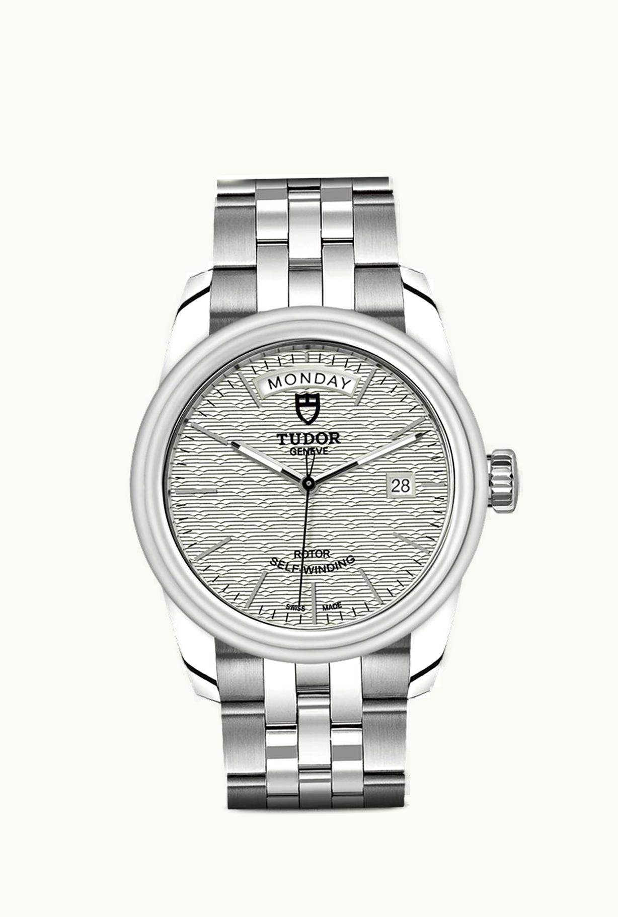 Tudor Glamour Day + Date Stainless Steel / Jacquard Silver / Bracelet