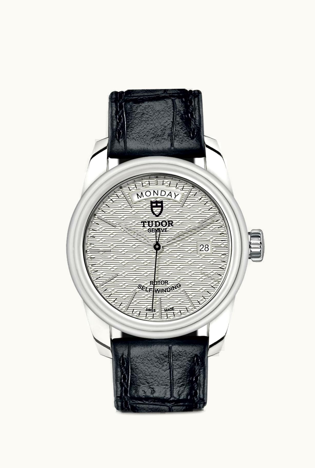 Tudor Glamour Day + Date Stainless Steel / Jacquard Silver / Strap