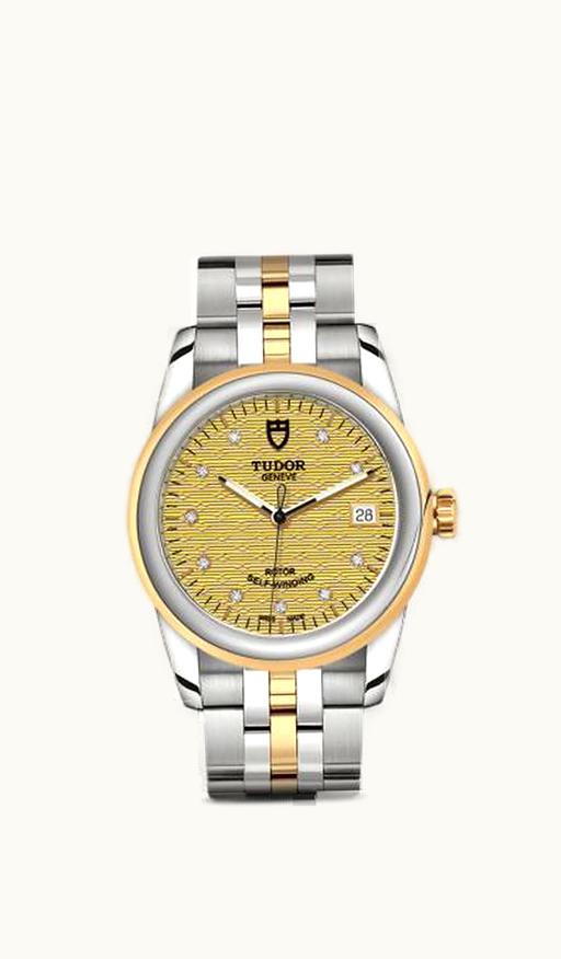 Tudor Glamour Date 36 Stainless Steel / Yellow Gold / Jacquard Champagne-Diamond / Strap
