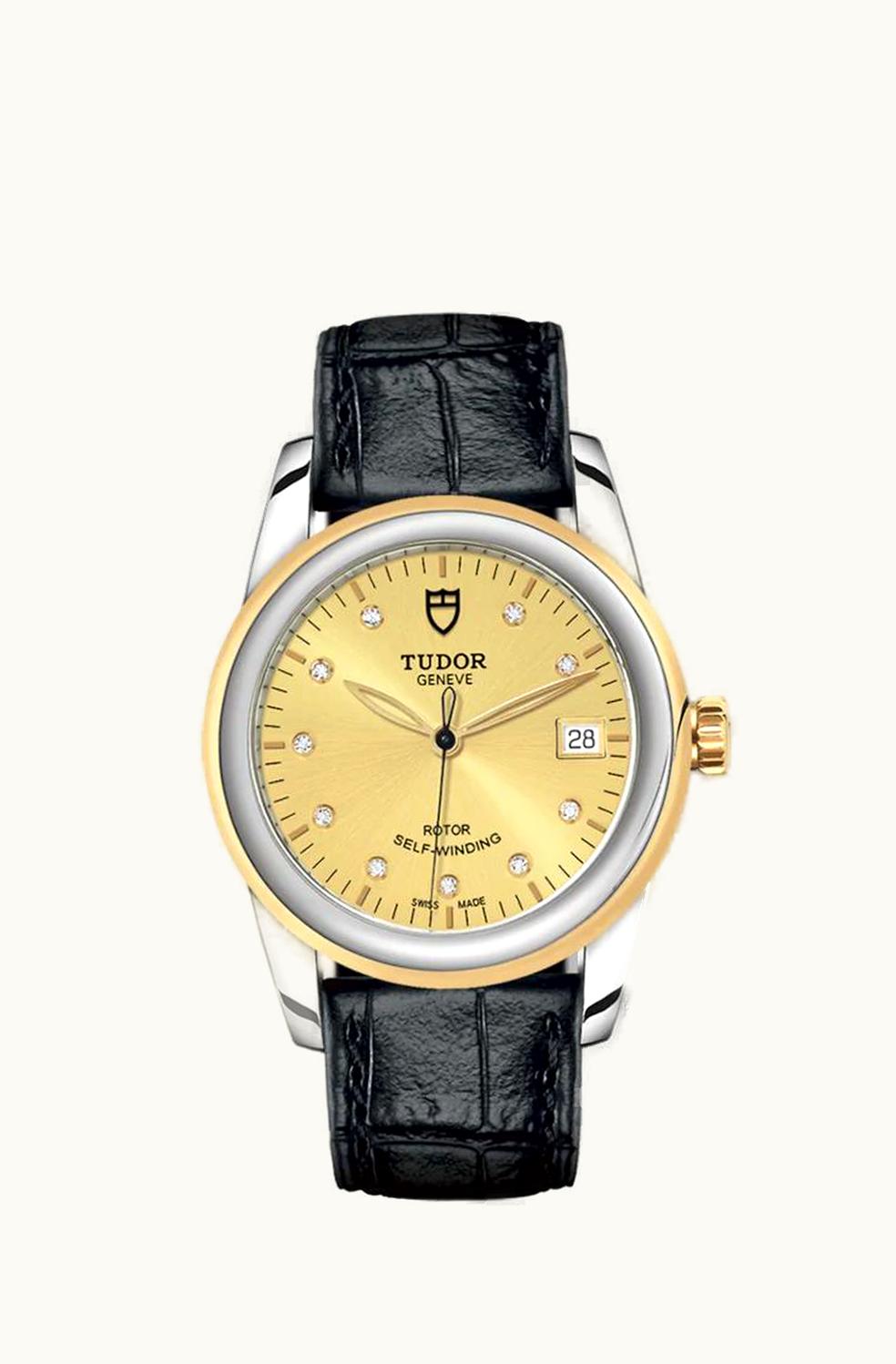 Tudor Glamour Date 36 Stainless Steel / Yellow Gold / Champagne-Diamond / Strap