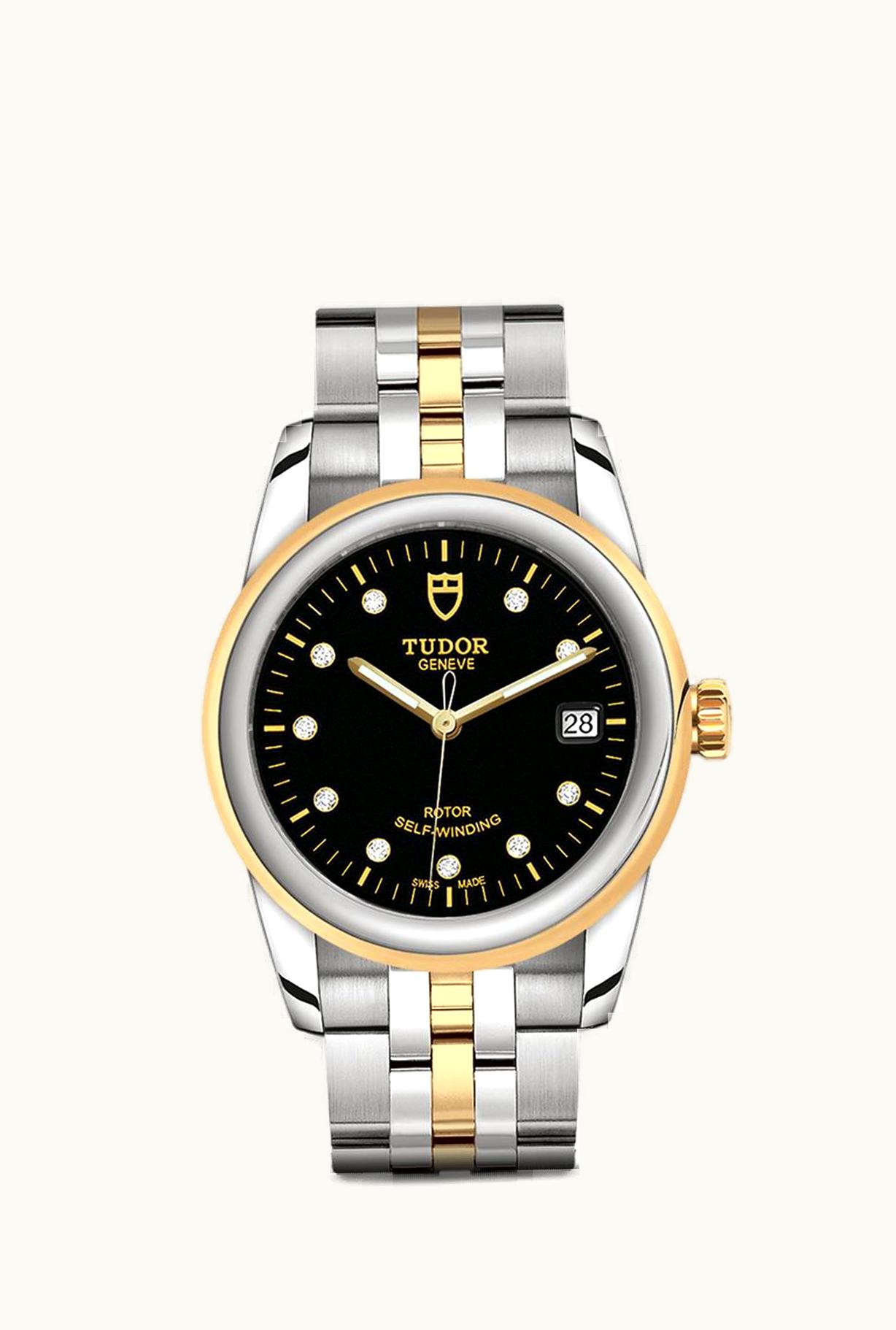 Tudor Glamour Date 36 Stainless Steel / Yellow Gold / Black-Diamond / Bracelet