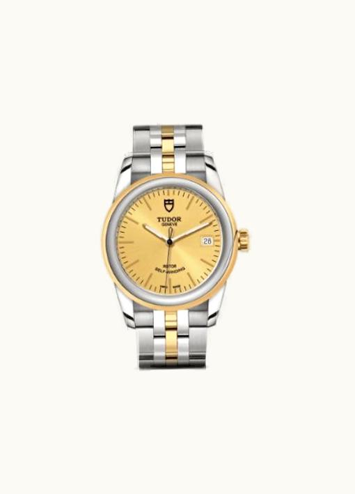 Tudor Glamour Date 36 Stainless Steel / Yellow Gold / Opaline-Diamond / Strap