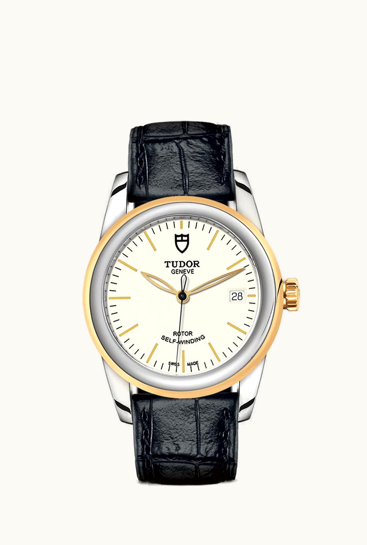 Tudor Glamour Date 36 Stainless Steel / Yellow Gold / Opaline / Strap