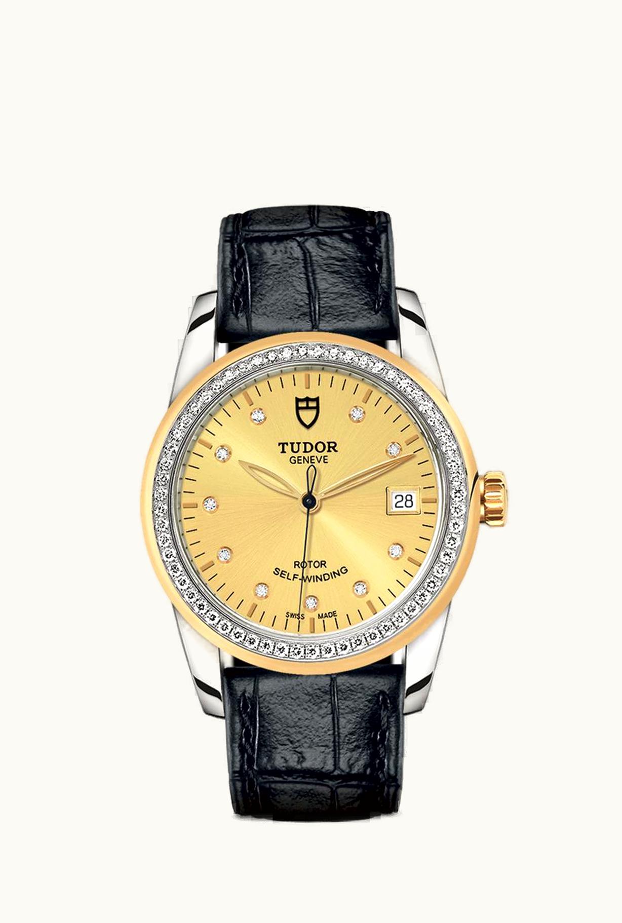Tudor Glamour Date 36 Stainless Steel / Yellow Gold / Diamond / Champagne-Diamond / Strap