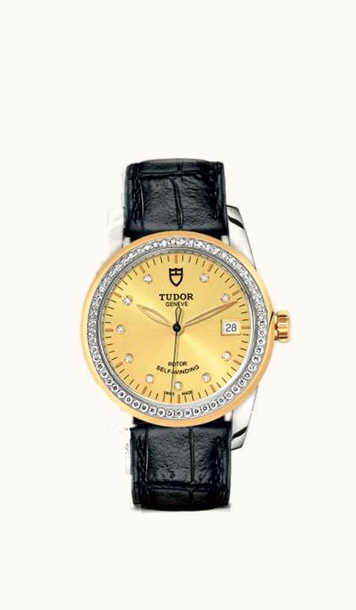 Tudor Glamour Date 36 Stainless Steel / Yellow Gold / Diamond / Champagne / Strap