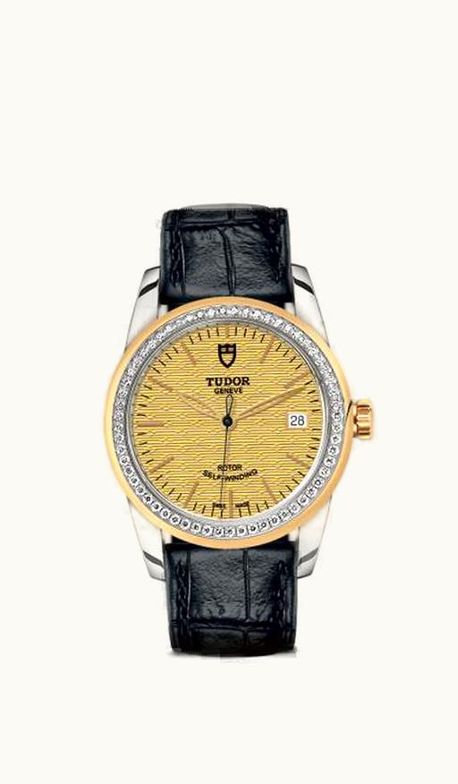 Tudor Glamour Date 36 Stainless Steel / Yellow Gold / Diamond / Jacquard Champagne / Strap