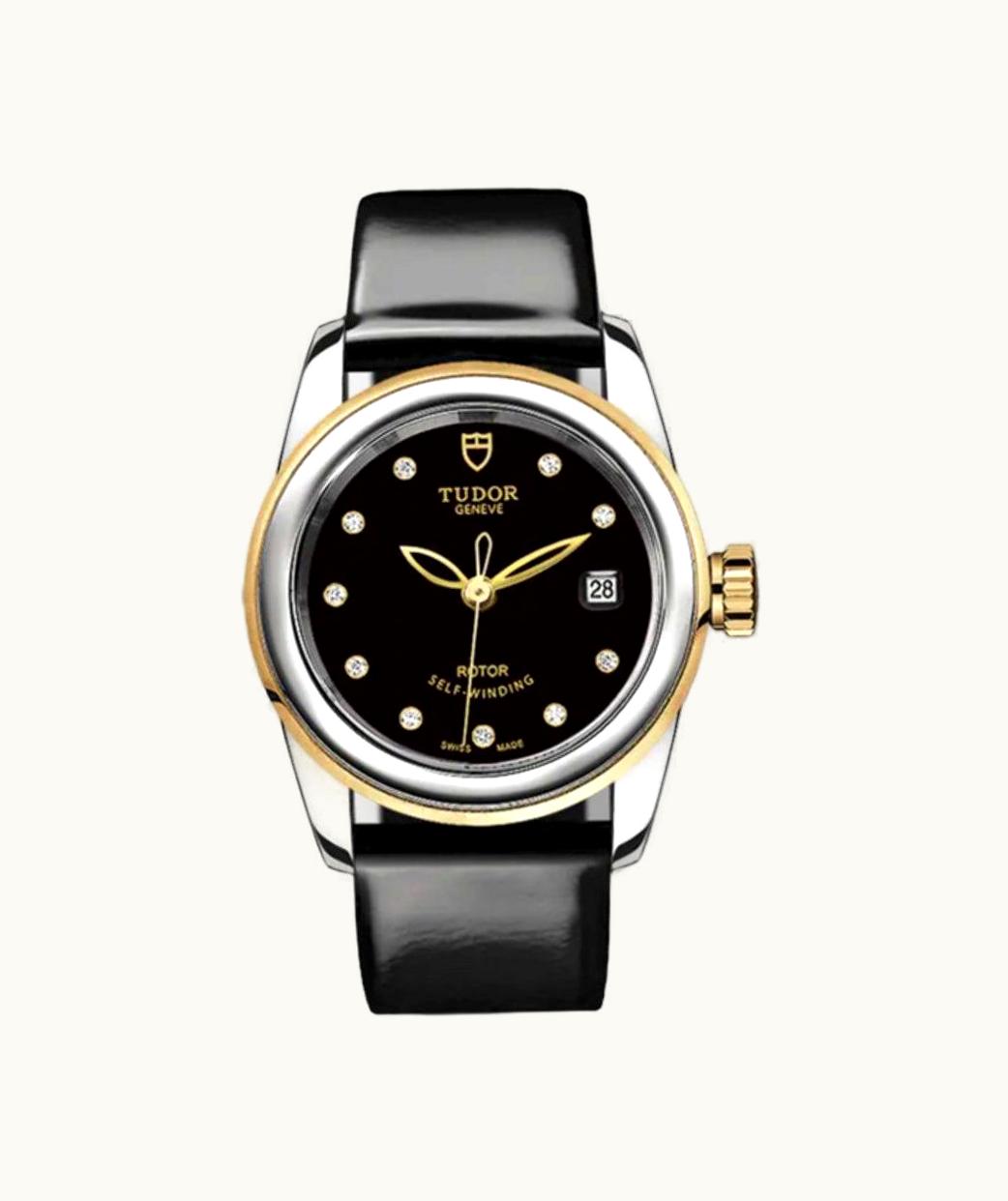 Tudor Glamour Date 26 Stainless Steel / Yellow Gold / Black-Diamond / Strap