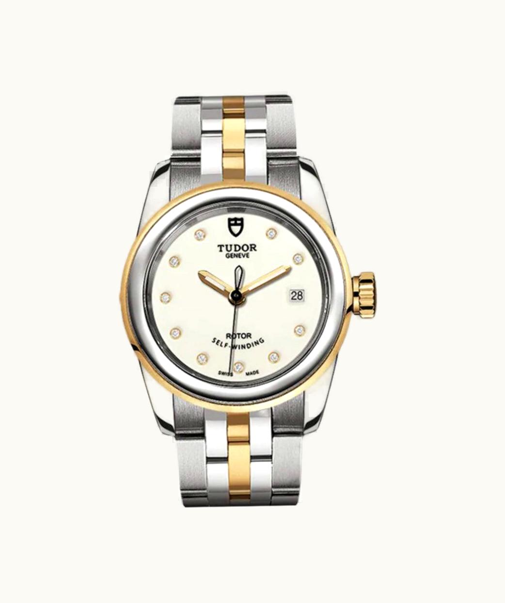 Tudor Glamour Date 26 Stainless Steel / Yellow Gold / Opaline-Diamond / Strap