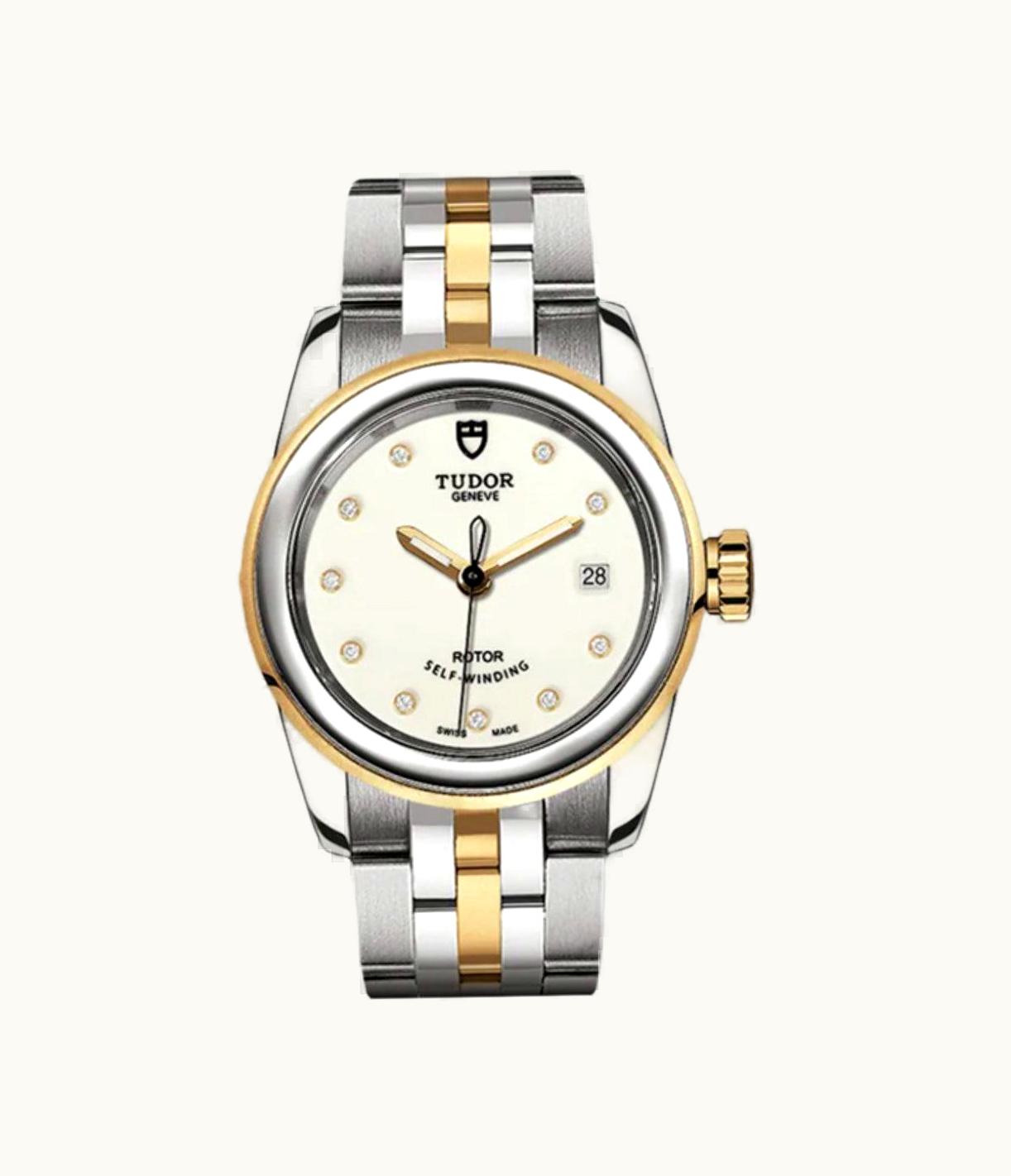 Tudor Glamour Date 26 Stainless Steel / Yellow Gold / Opaline / Strap