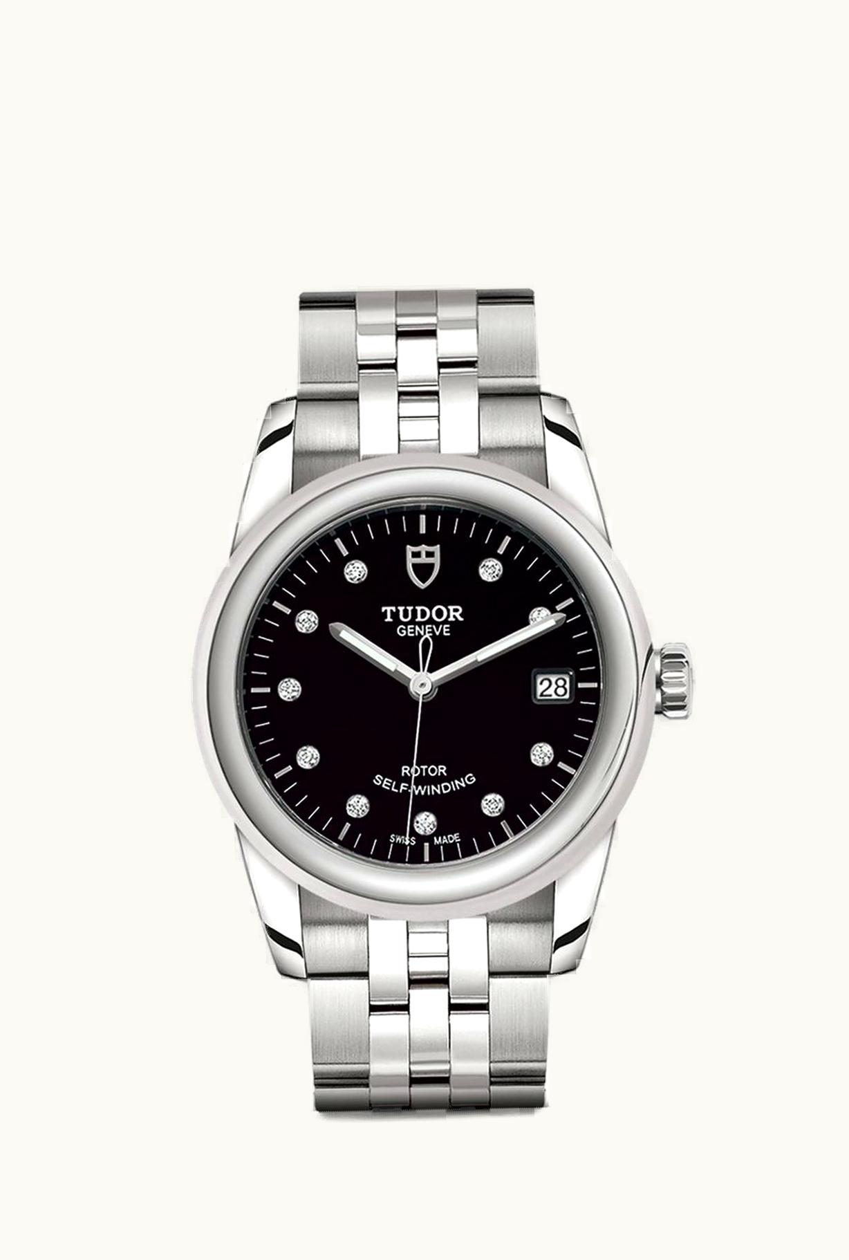 Tudor Glamour Date 36 Stainless Steel / Black-Diamond / Bracelet
