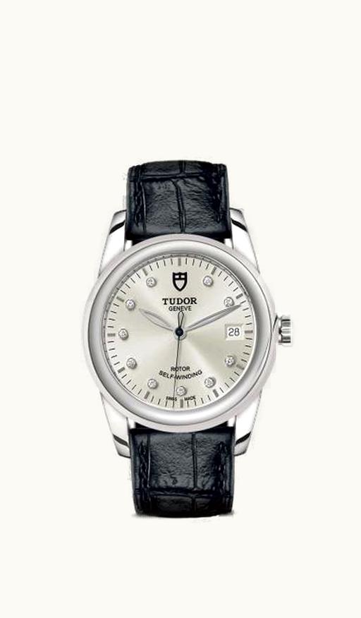 Tudor Glamour Date 36 Stainless Steel / Silver-Diamond / Strap