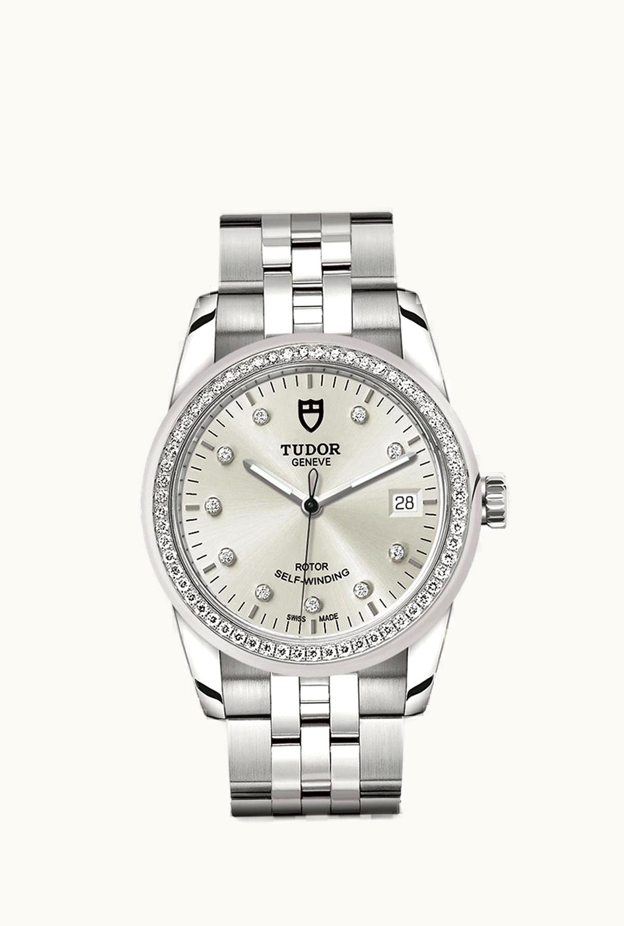 Tudor Glamour Date 36 Stainless Steel / Diamond / Silver-Diamond / Bracelet