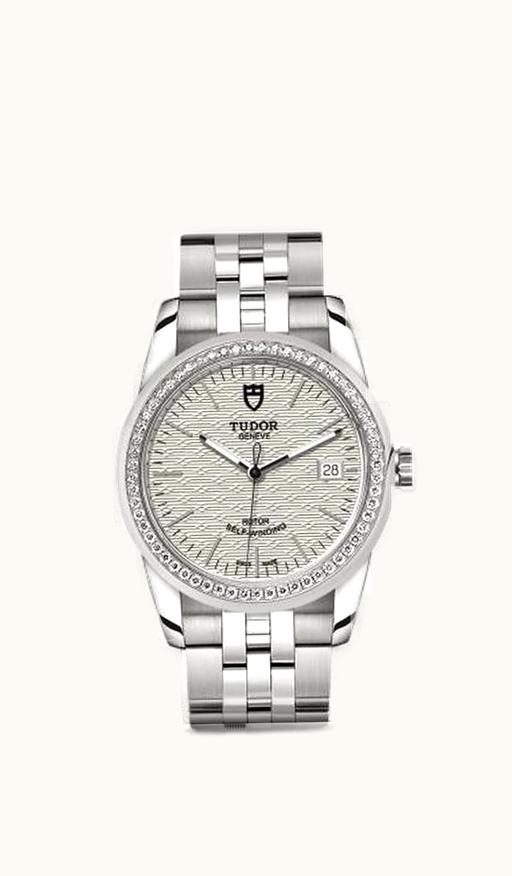 Tudor Glamour Date 36 Stainless Steel / Diamond / Jacquard Silver / Bracelet