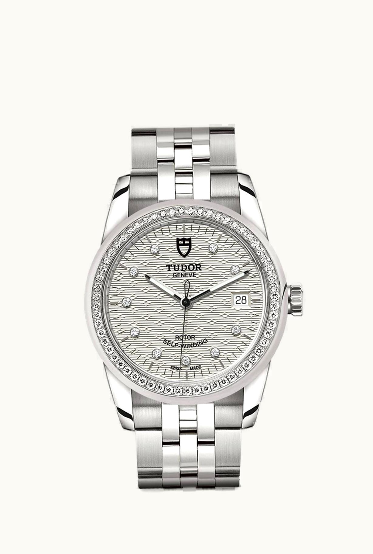 Tudor Glamour Date 36 Stainless Steel / Diamond / Jacquard Silver-Diamond / Bracelet