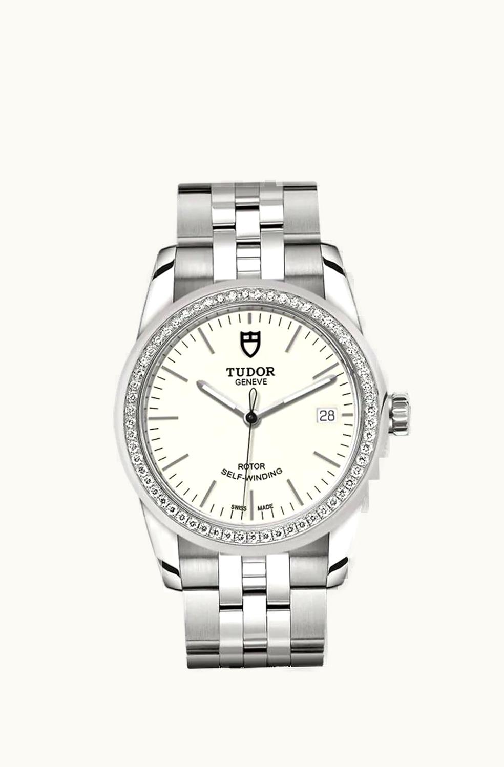 Tudor Glamour Date 36 Stainless Steel / Diamond / Opaline / Bracelet