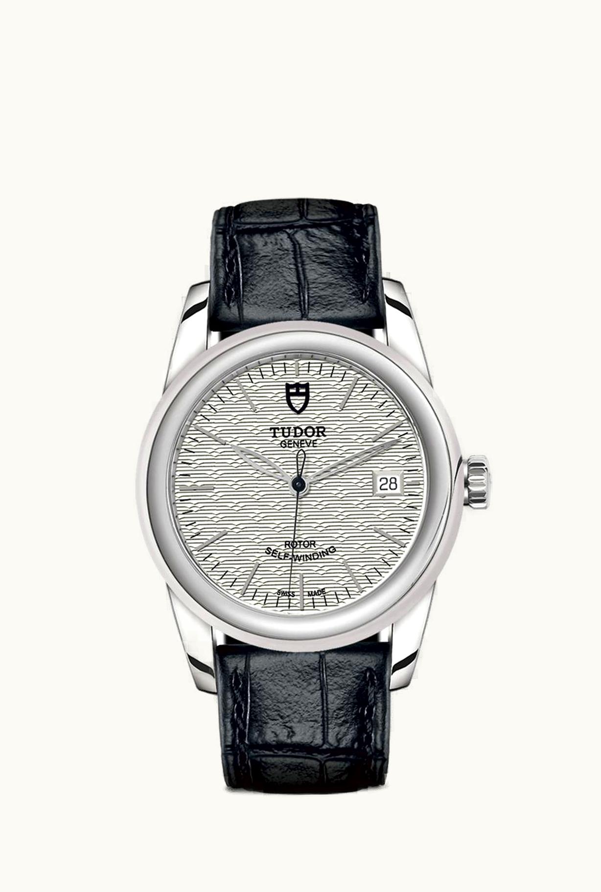 Tudor Glamour Date 36 Stainless Steel / Jacquard Silver / Strap