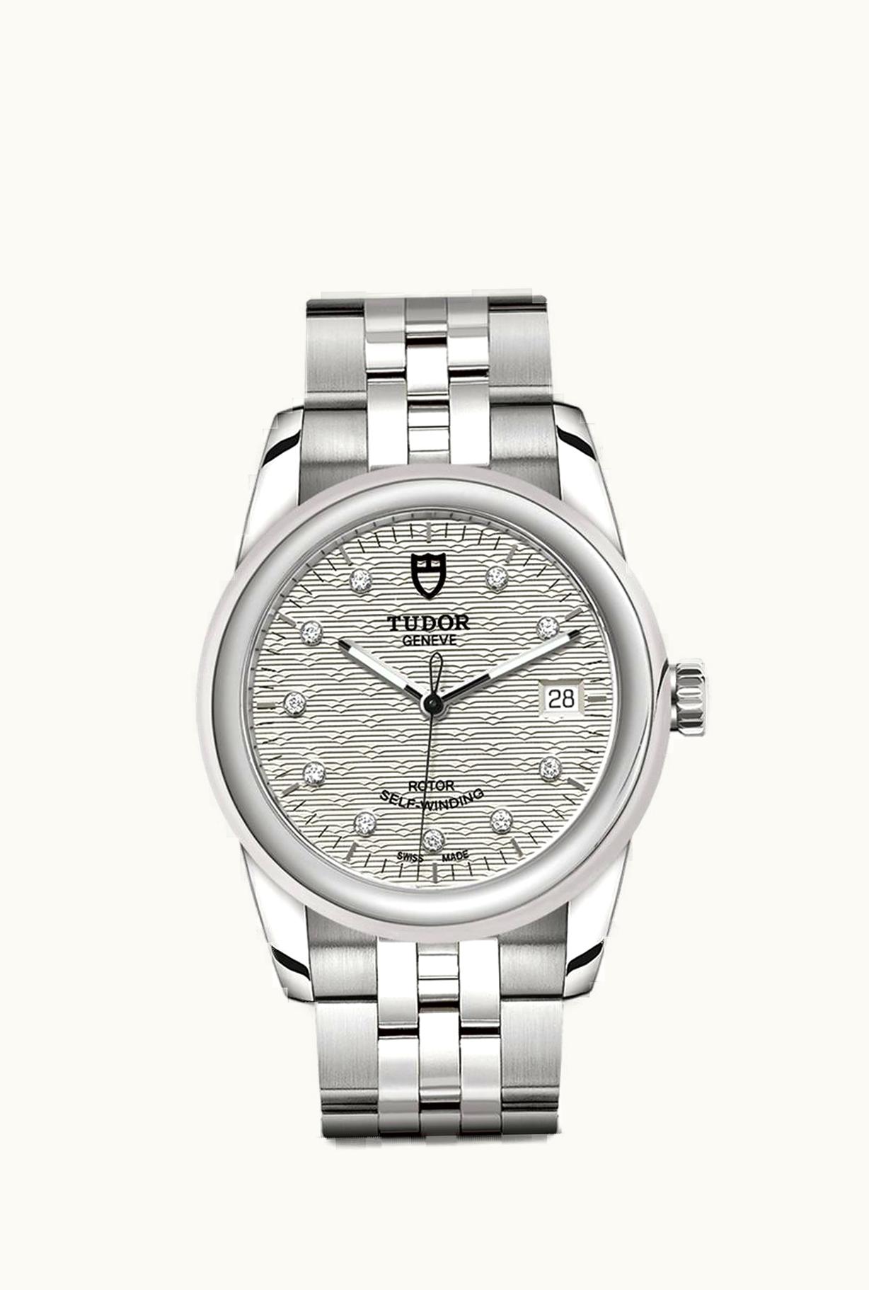 Tudor Glamour Date 36 Stainless Steel / Jacquard Silver-Diamond / Bracelet