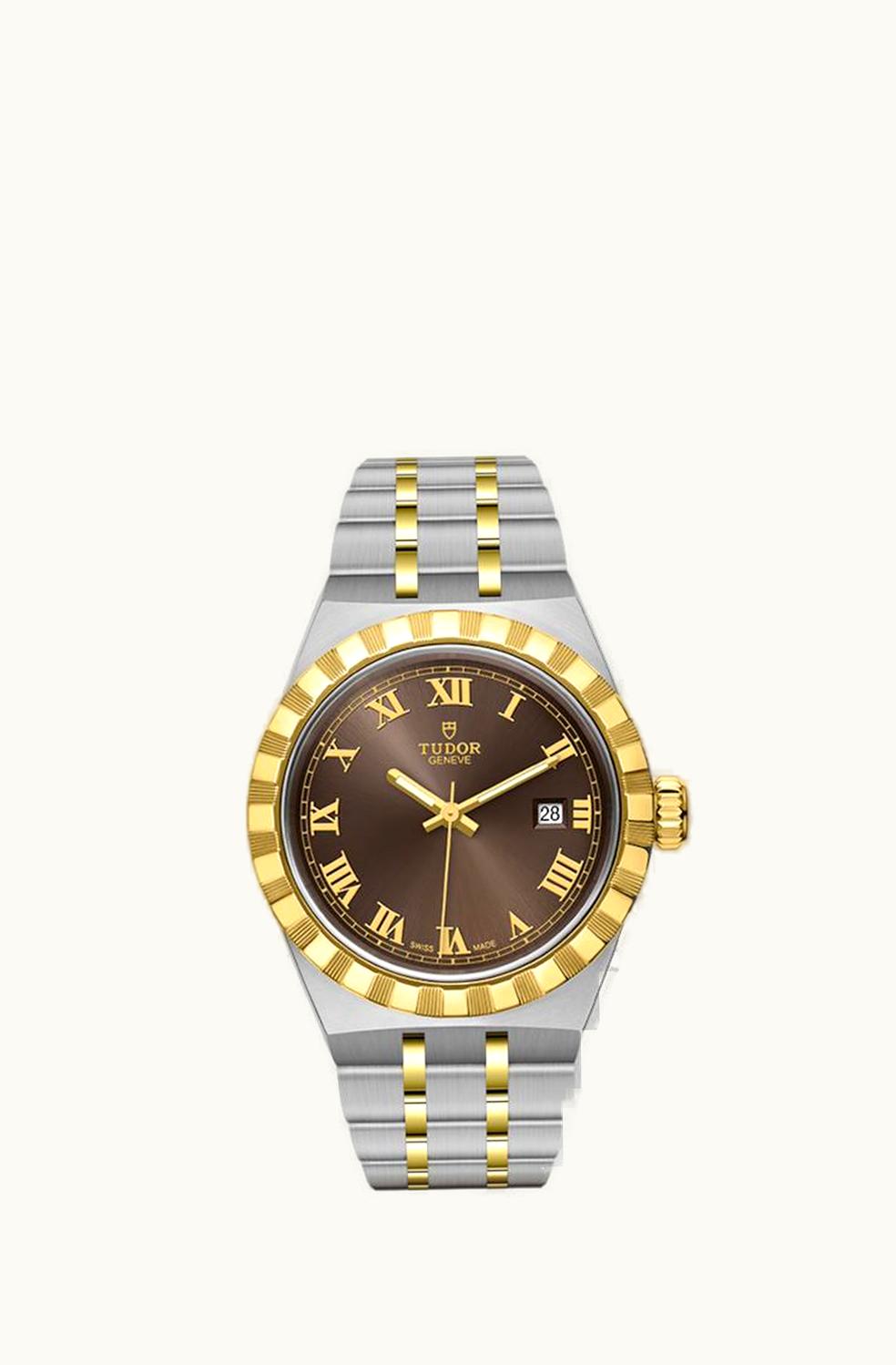 Tudor Royal Date 28 Stainless Steel / Yellow Gold / Chocolate - Roman
