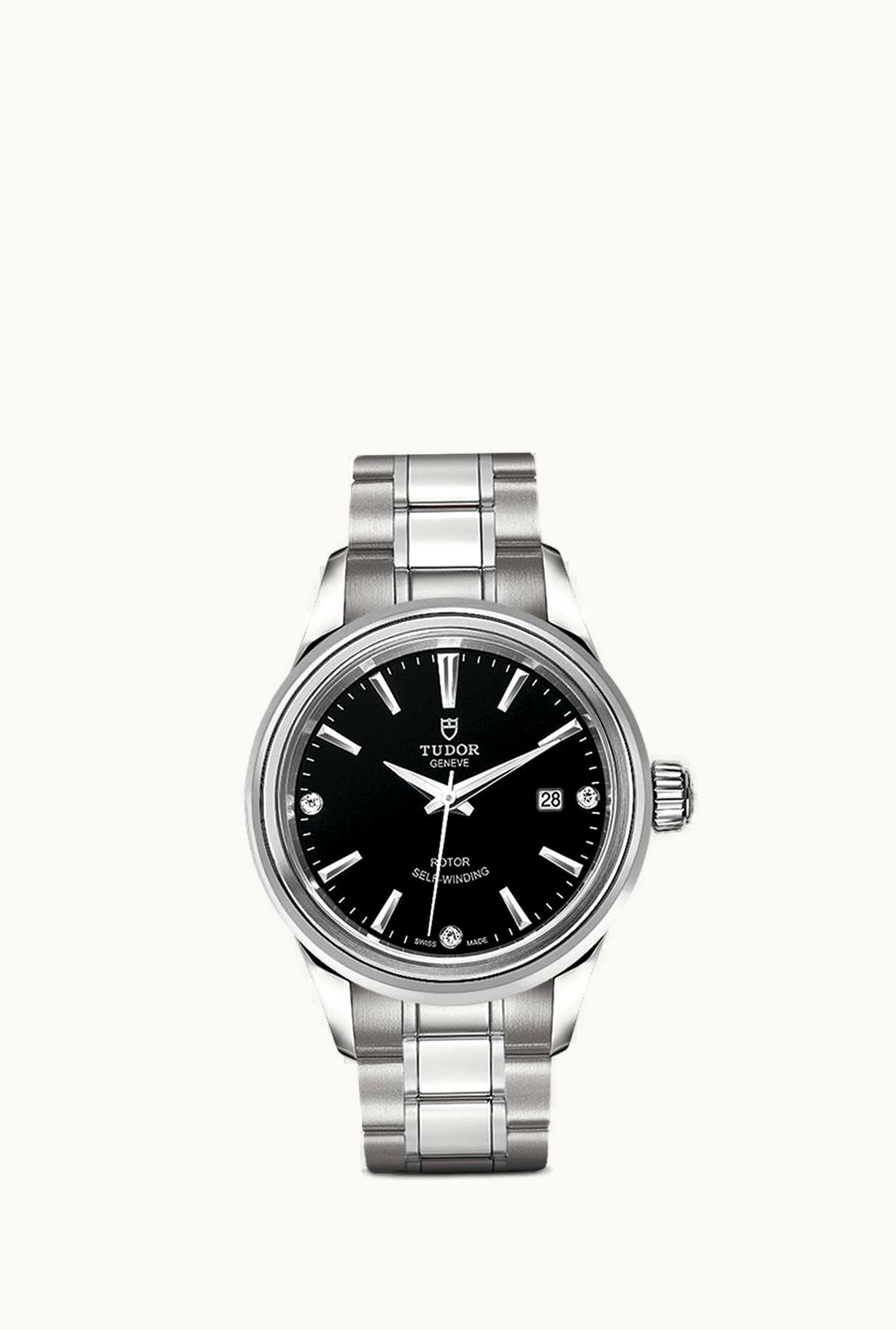 Tudor Style 28 Stainless Steel / Black-Diamond / Bracelet