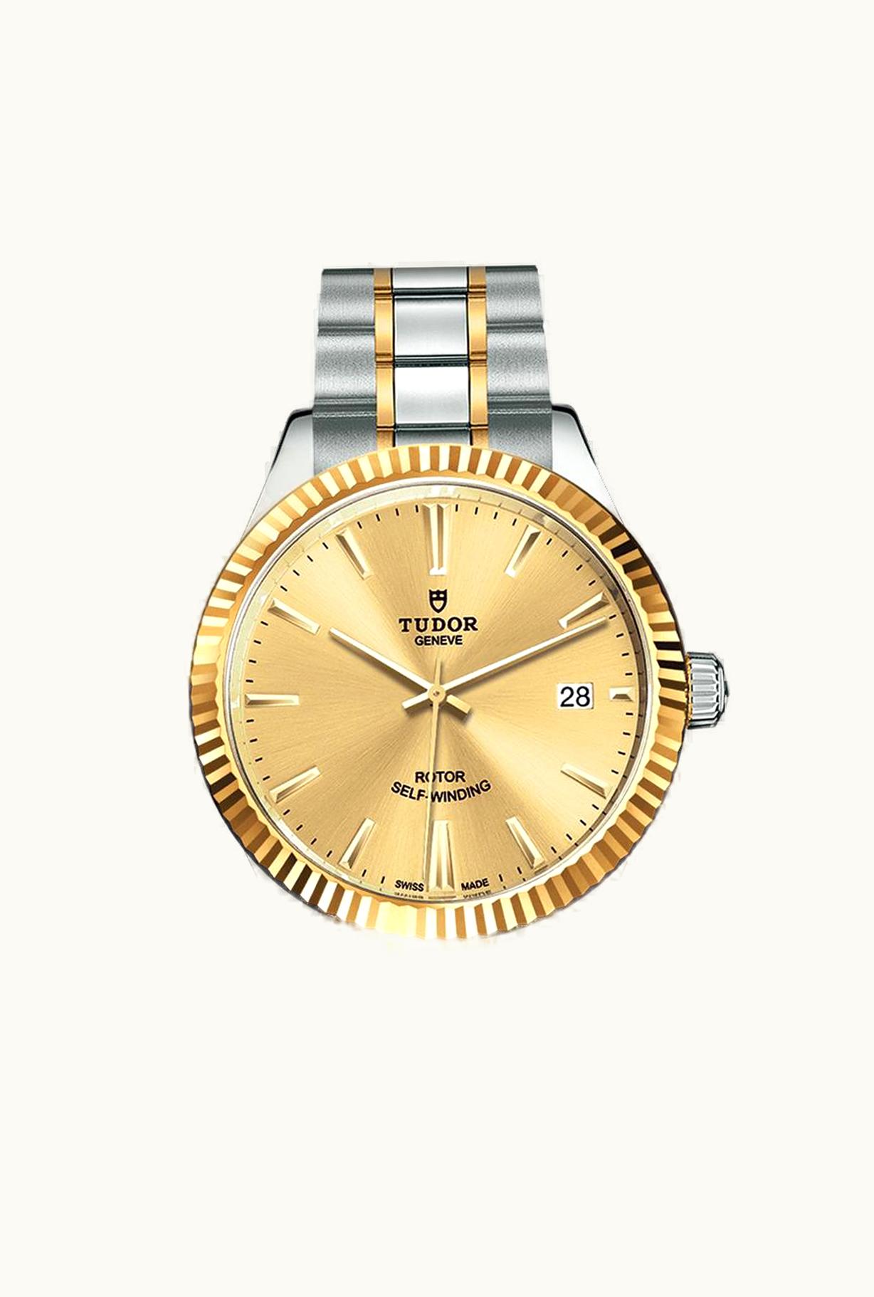 Tudor Style 38 Stainless Steel / Yellow Gold / Fluted / Champagne / Bracelet