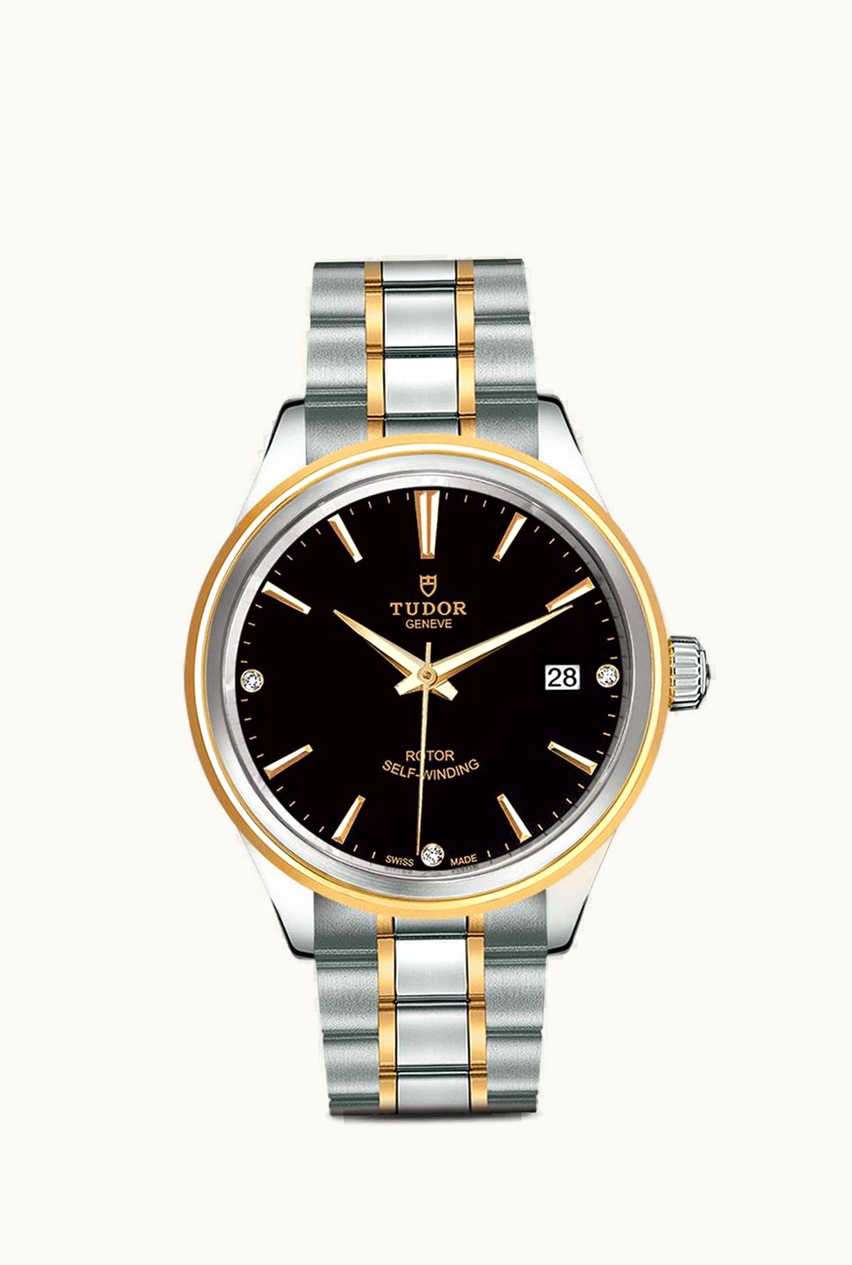 Tudor Style 38 Stainless Steel / Yellow Gold / Black-Diamond / Bracelet