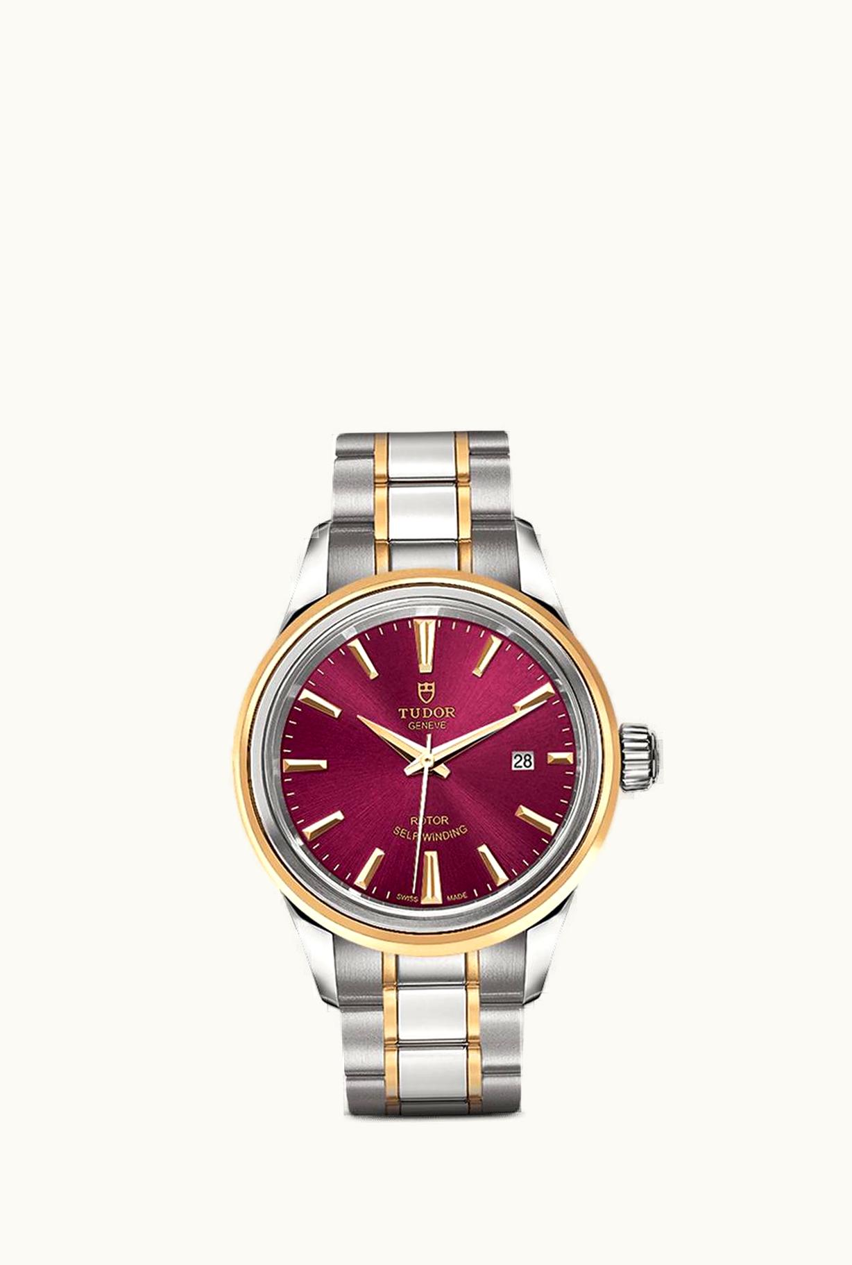 Tudor Style 28 Stainless Steel / Yellow Gold / Burgundy / Bracelet