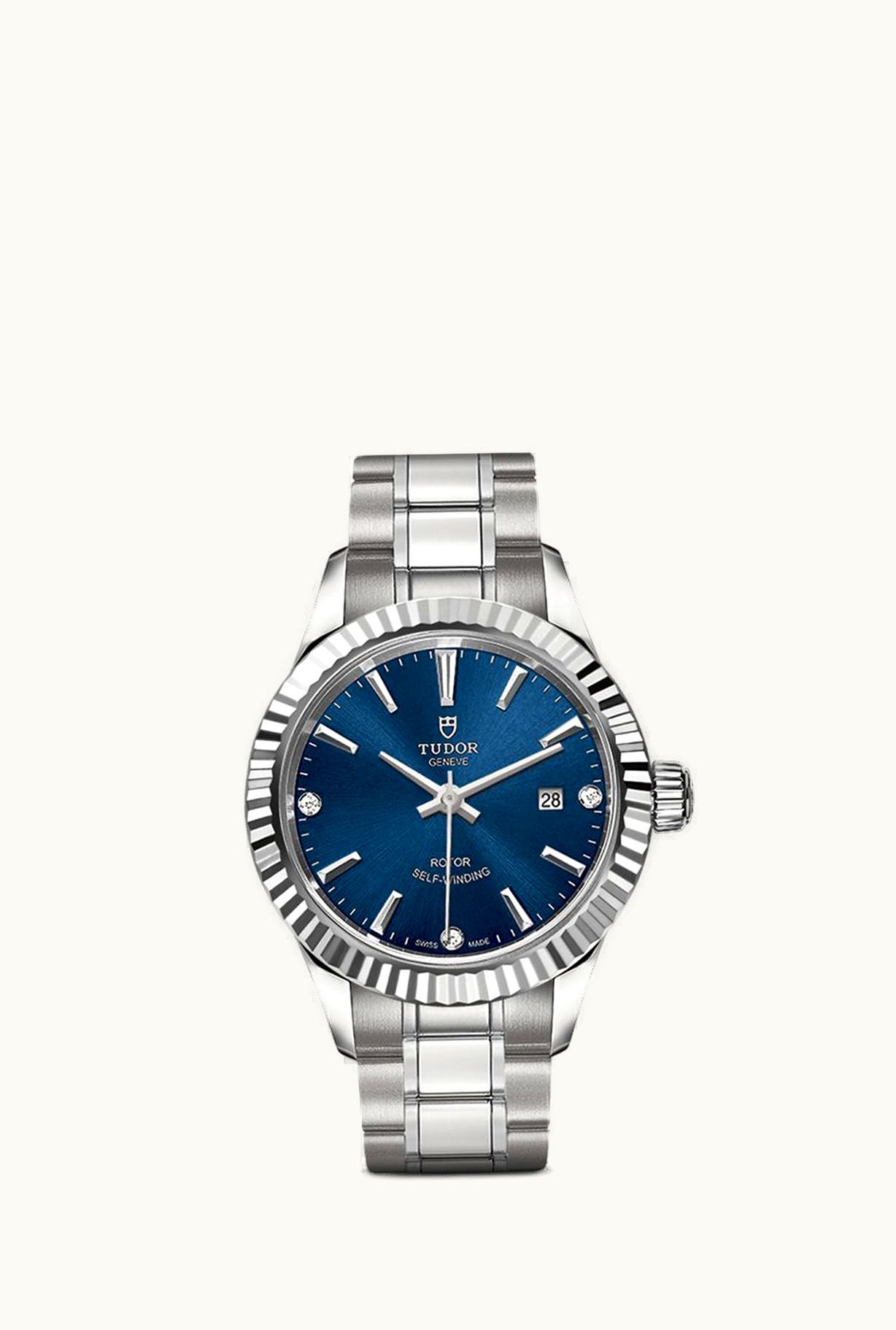 Tudor Style 28 Stainless Steel / Fluted / Blue-Diamond / Bracelet