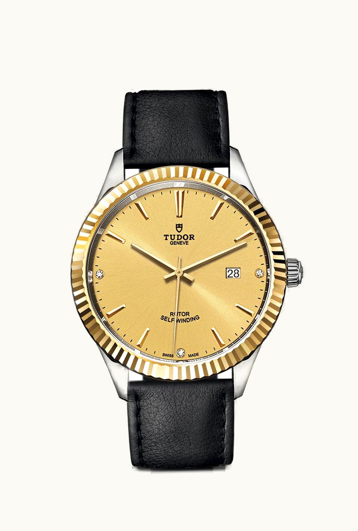 Tudor Style 41 Stainless Steel / Yellow Gold / Fluted / Champagne-Diamond / Strap