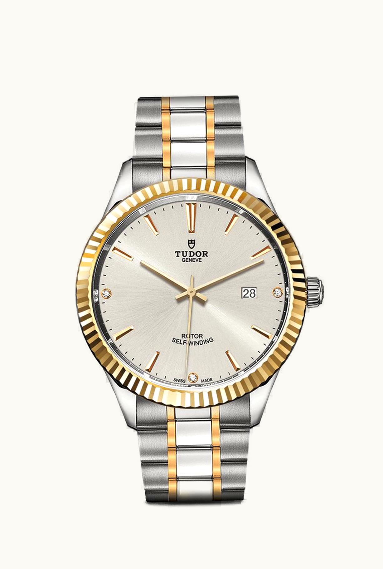 Tudor Style 41 Stainless Steel / Yellow Gold / Fluted / Silver-Diamond / Bracelet