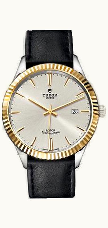 Tudor Style 41 Stainless Steel / Yellow Gold / Fluted / Silver / Strap