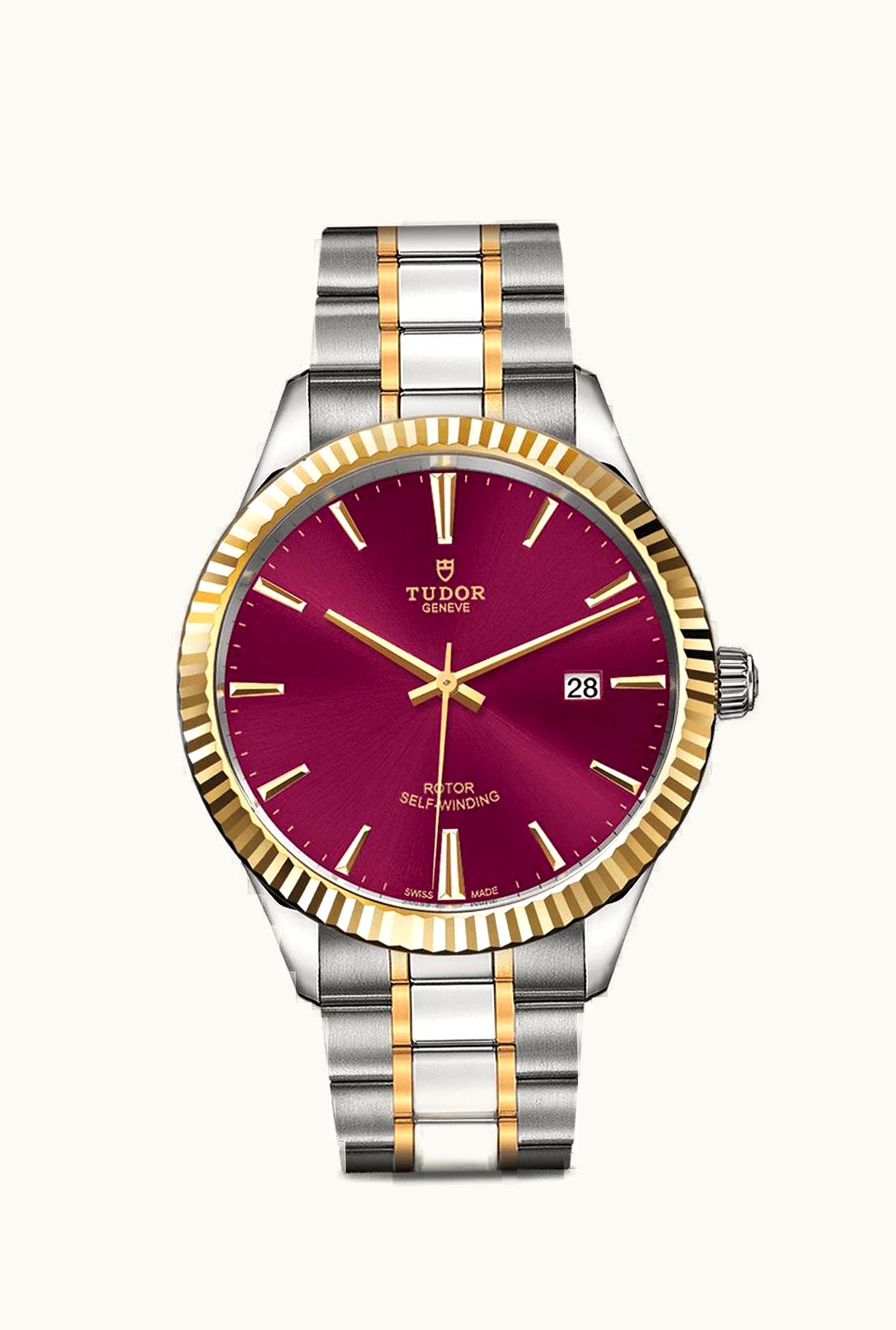 Tudor Style 41 Stainless Steel / Yellow Gold / Fluted / Burgundy / Bracelet