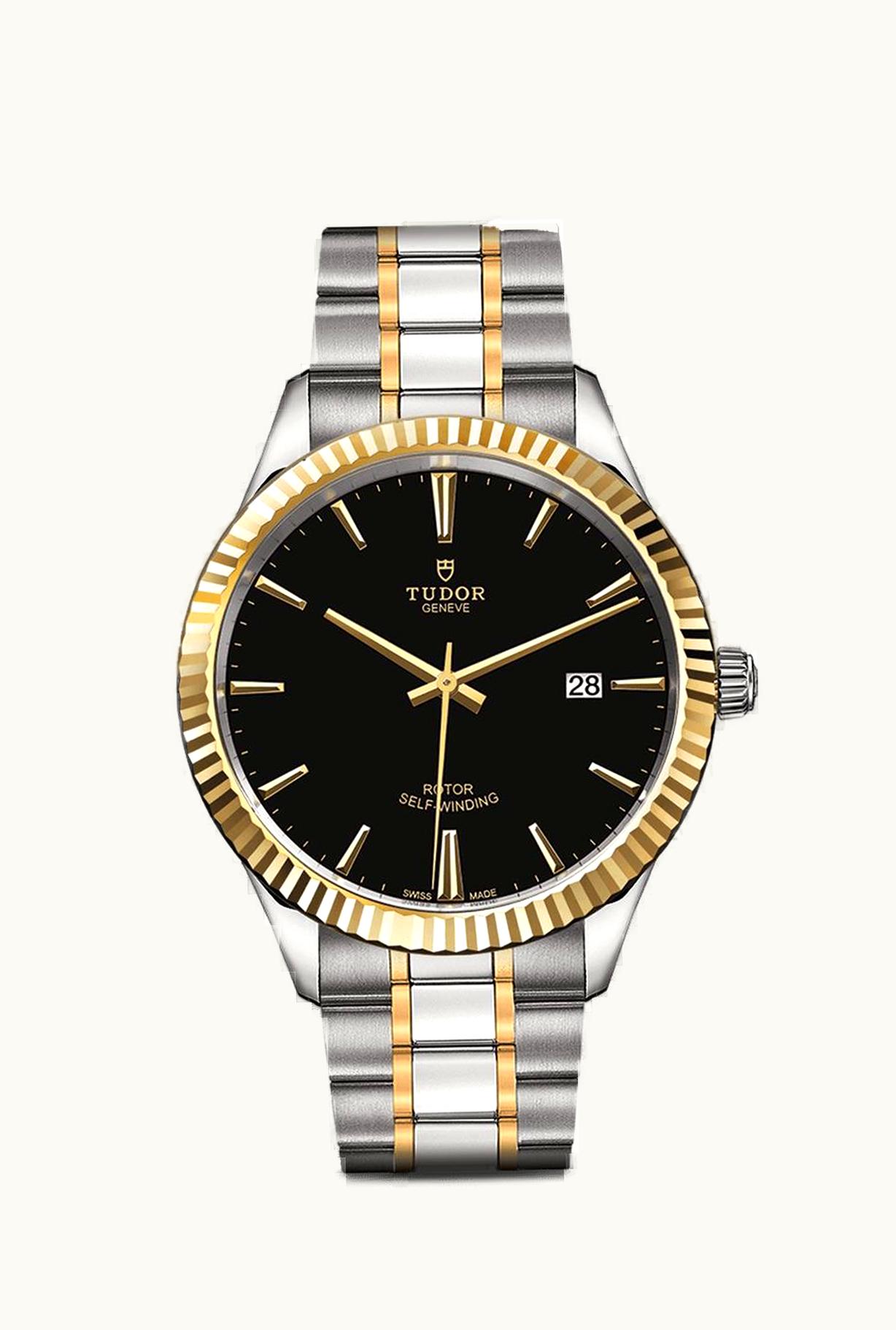 Tudor Style 41 Stainless Steel / Yellow Gold / Fluted / Black / Bracelet