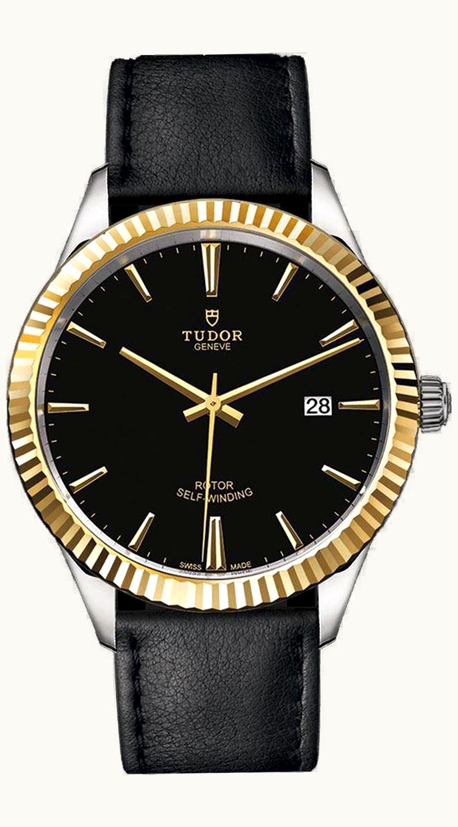 Tudor Style 41 Stainless Steel / Yellow Gold / Fluted / Black / Strap
