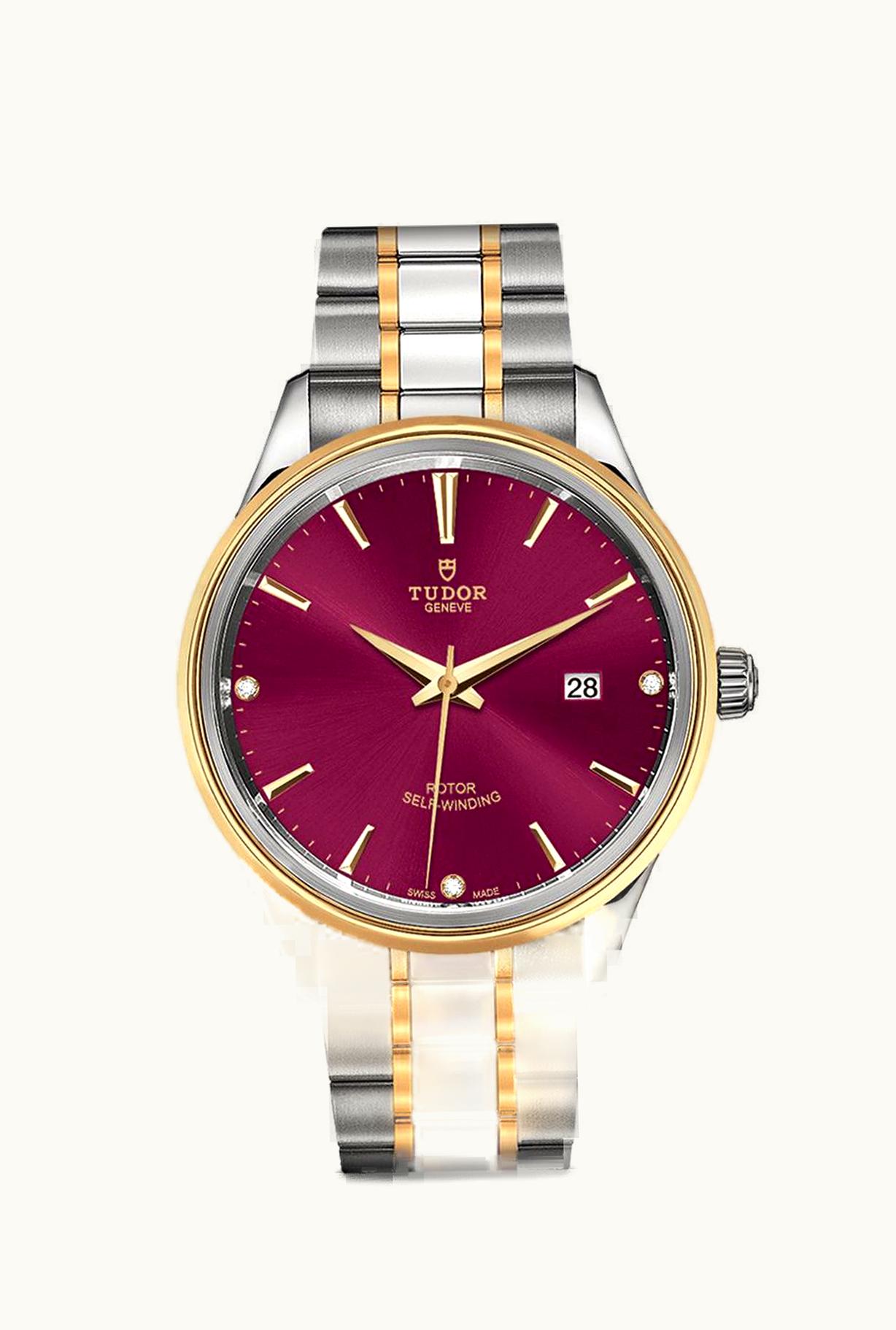 Tudor Style 41 Stainless Steel / Yellow Gold / Burgundy-Diamond / Bracelet